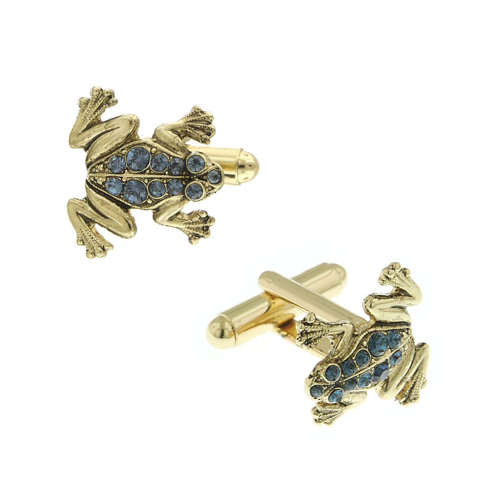 14K Gold Dipped Blue Crystal Frog Cufflinks