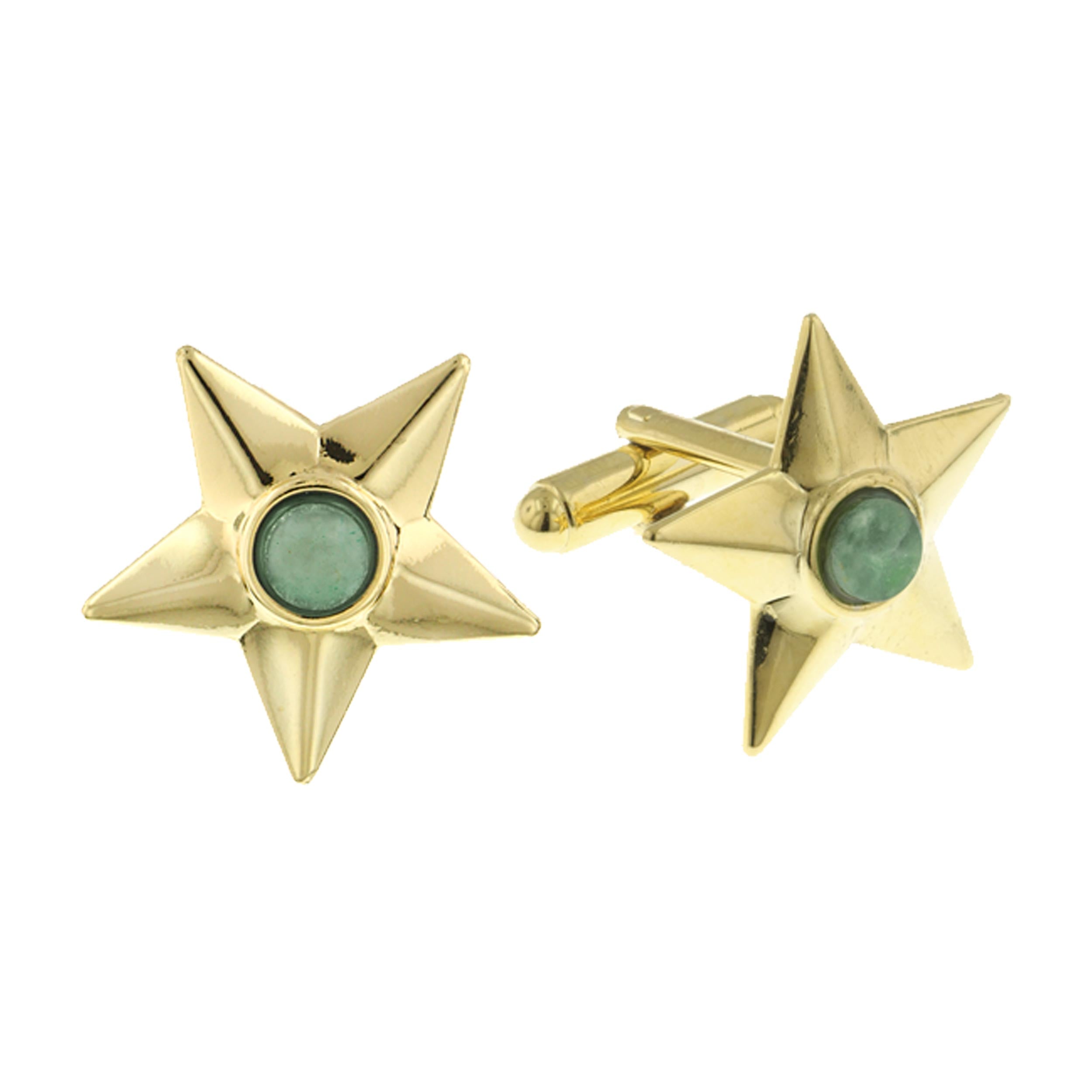 14K Gold Dipped Semi-Precious Jade Star Cufflinks