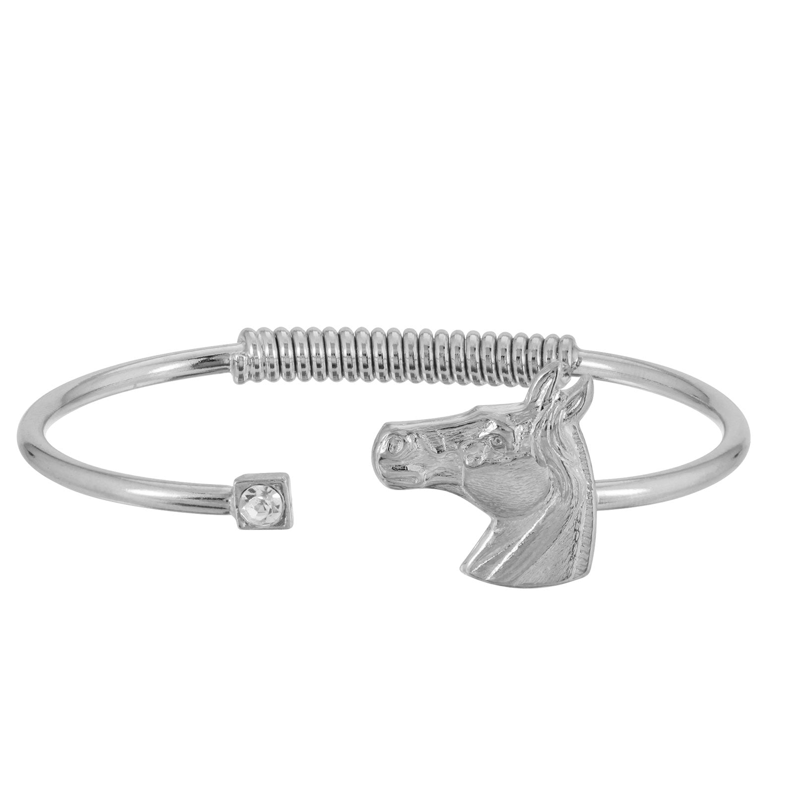 Silver-Tone Clear Crystal And Horse Accent Hinge Bracelet