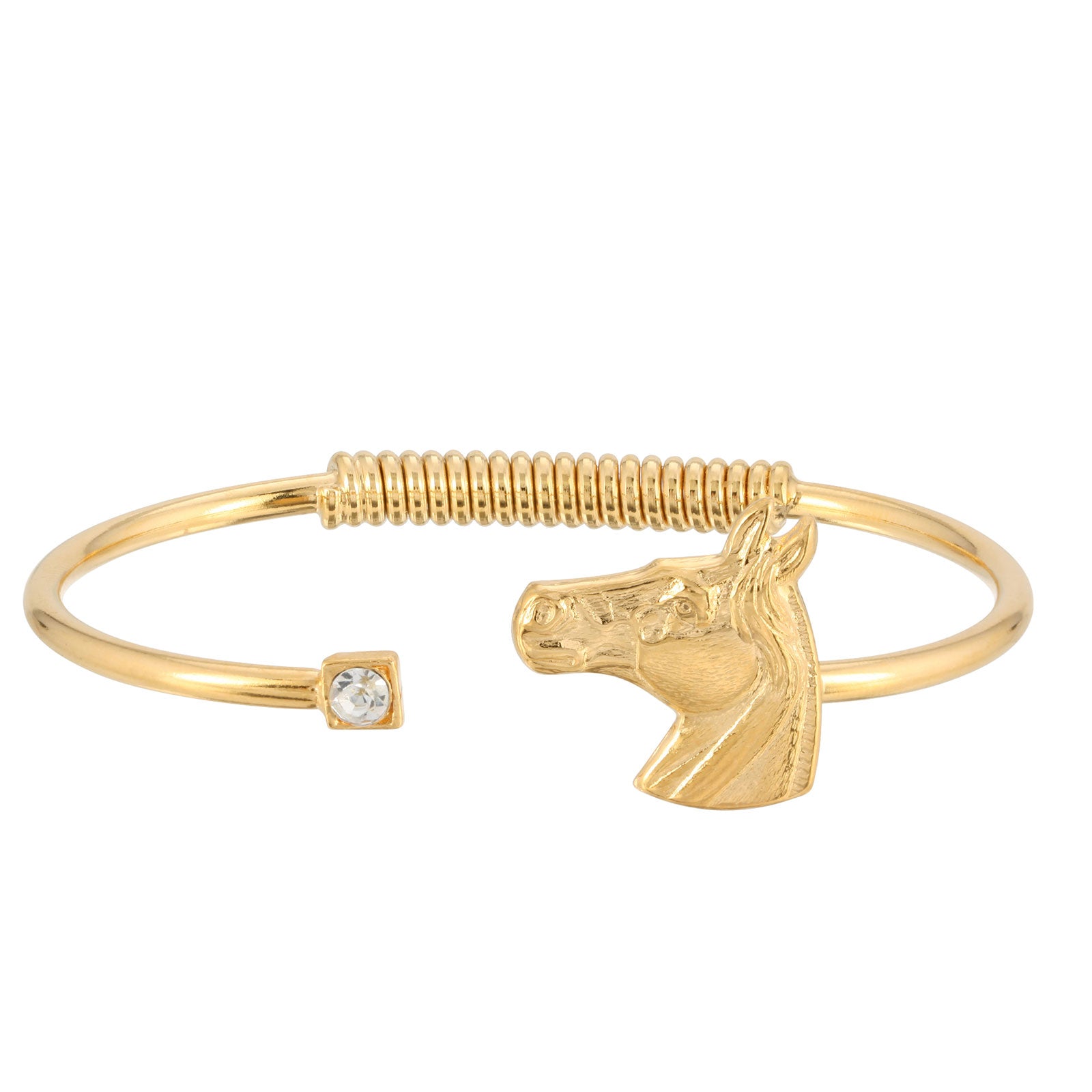 14K Gold-Dipped Clear Crystal and Horse Accent Hinge Bracelet