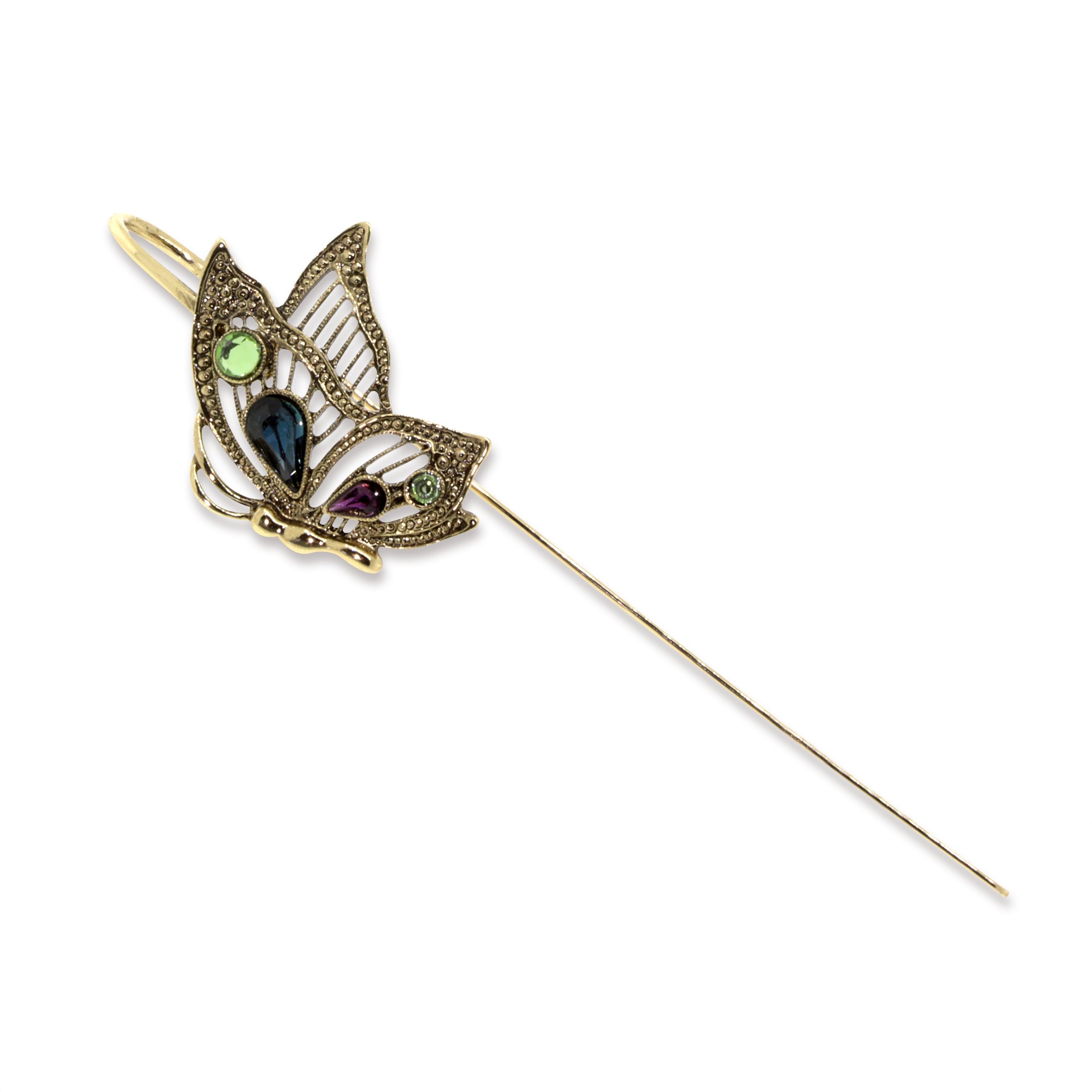 Gold-Tone Blue and Green Crystal Butterfly Bookmark