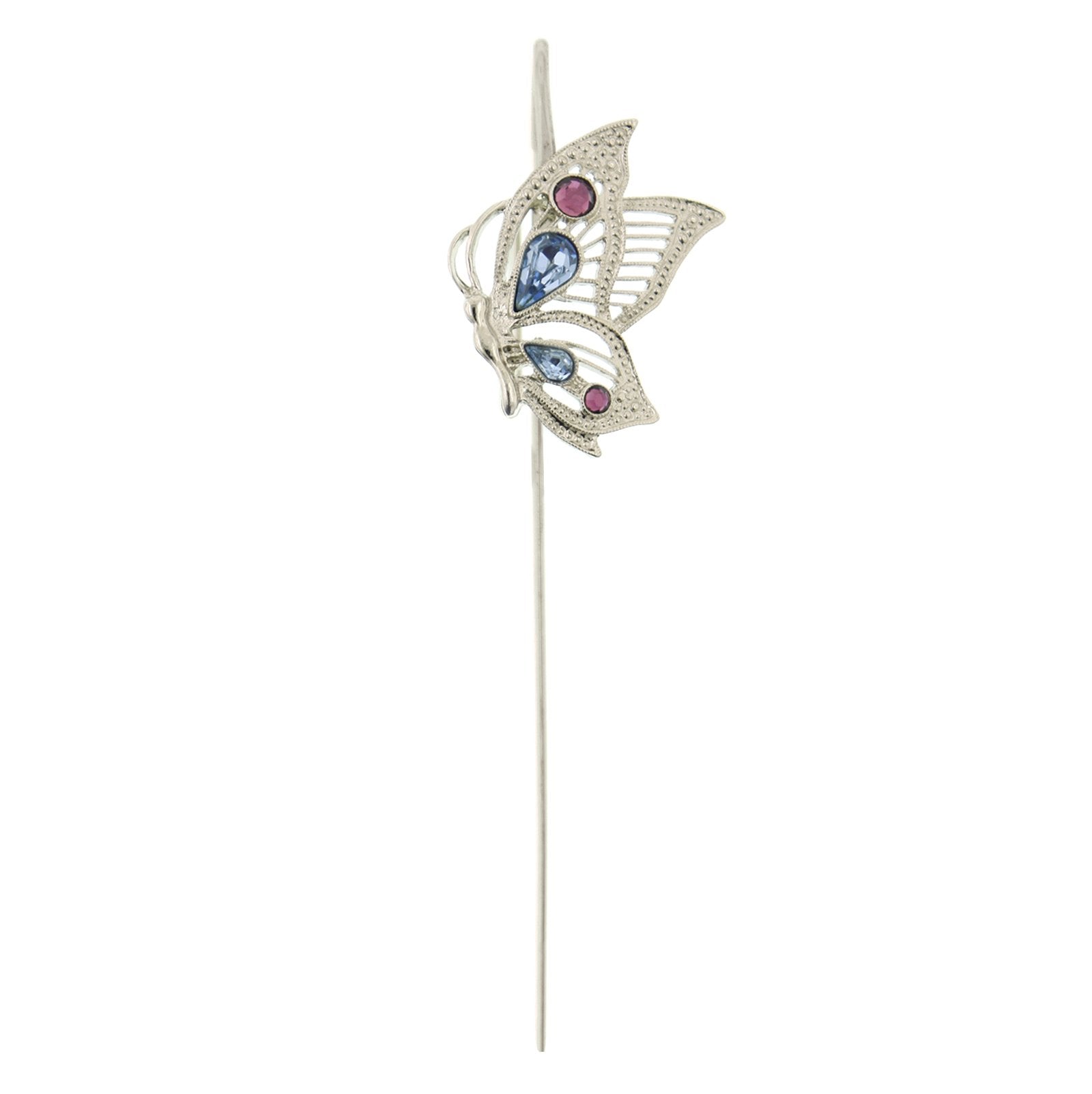 Silver-Tone Blue and Purple Crystal Butterfly Bookmark