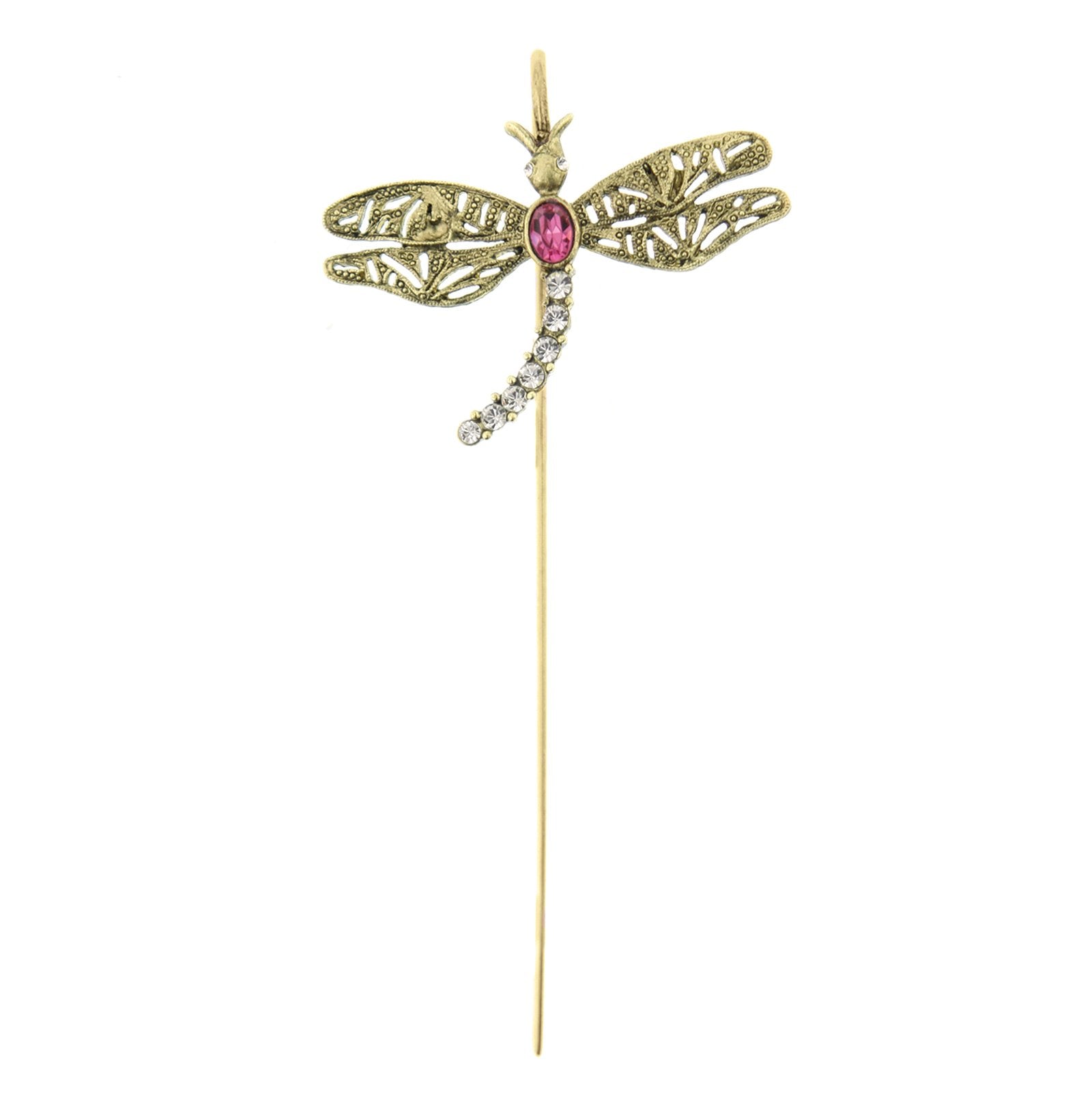 Gold-Tone Pink and Crystal Dragonfly Bookmark