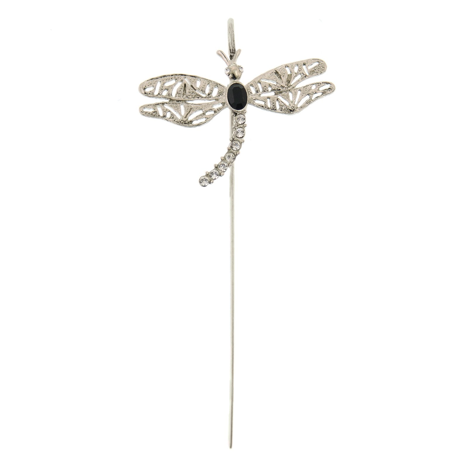 Silver-Tone Black And Crystal Dragonfly Bookmark