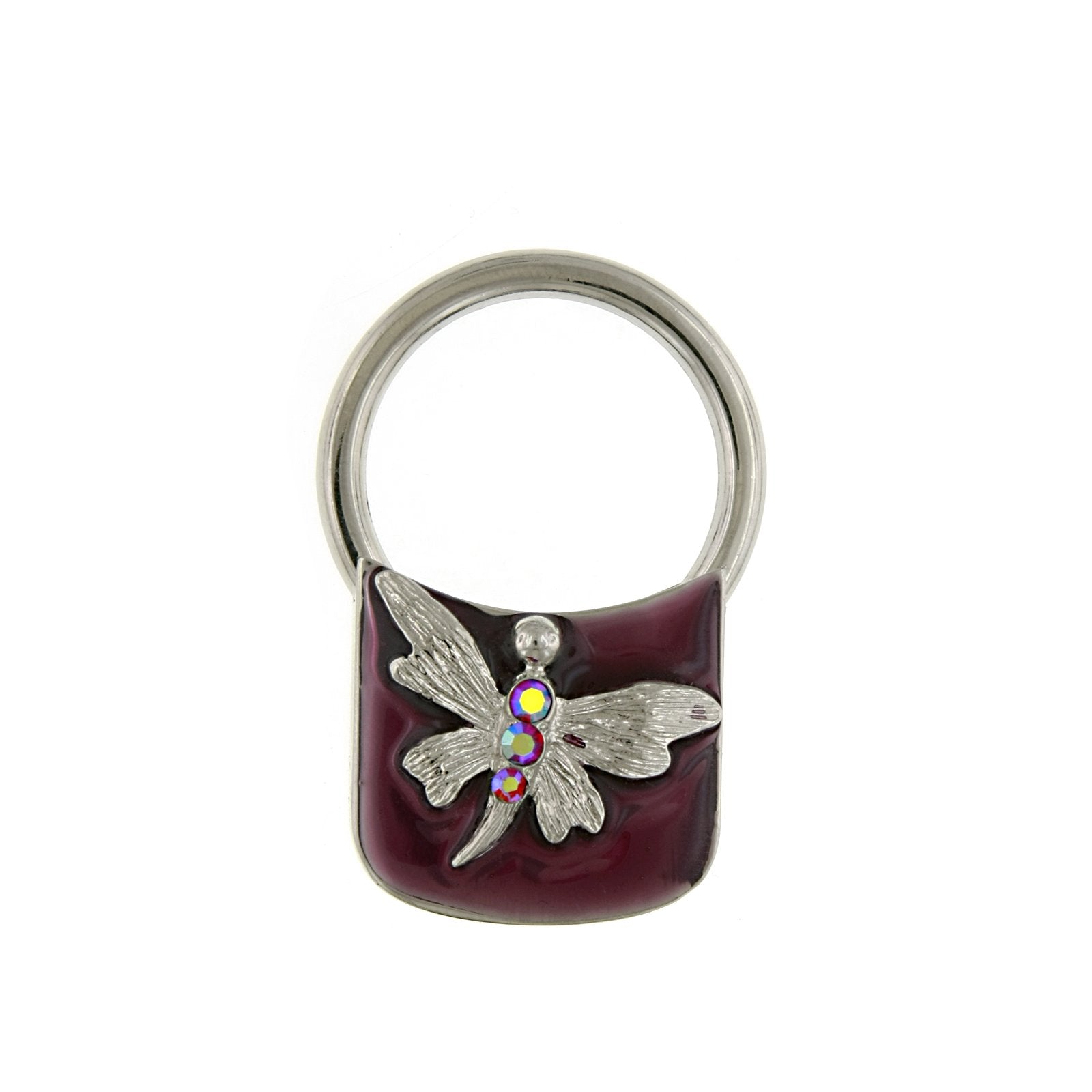 Silver-Tone Red Enamel Butterfly Square Key Fob