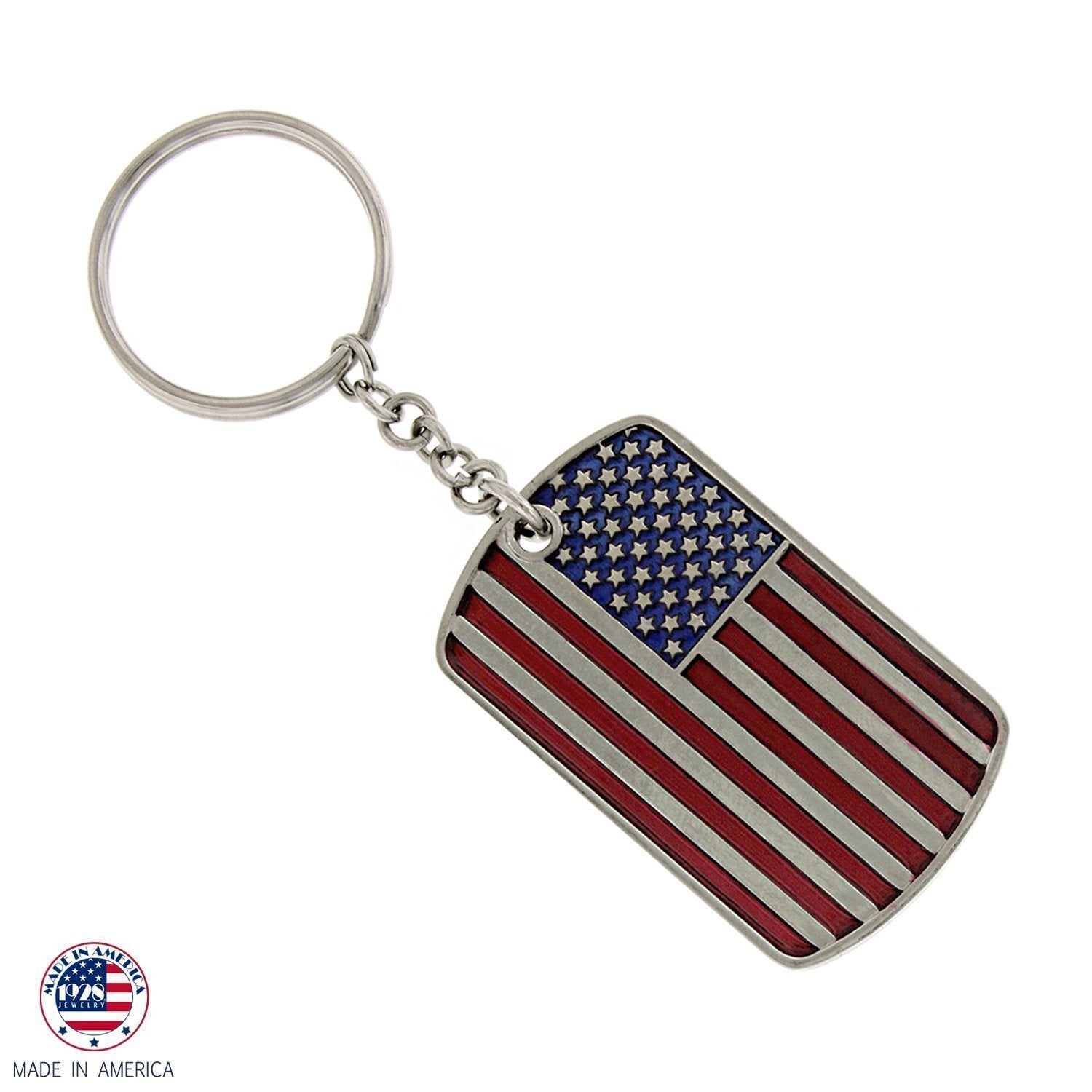 Silver-Tone Flag Dog Tag Key Chain