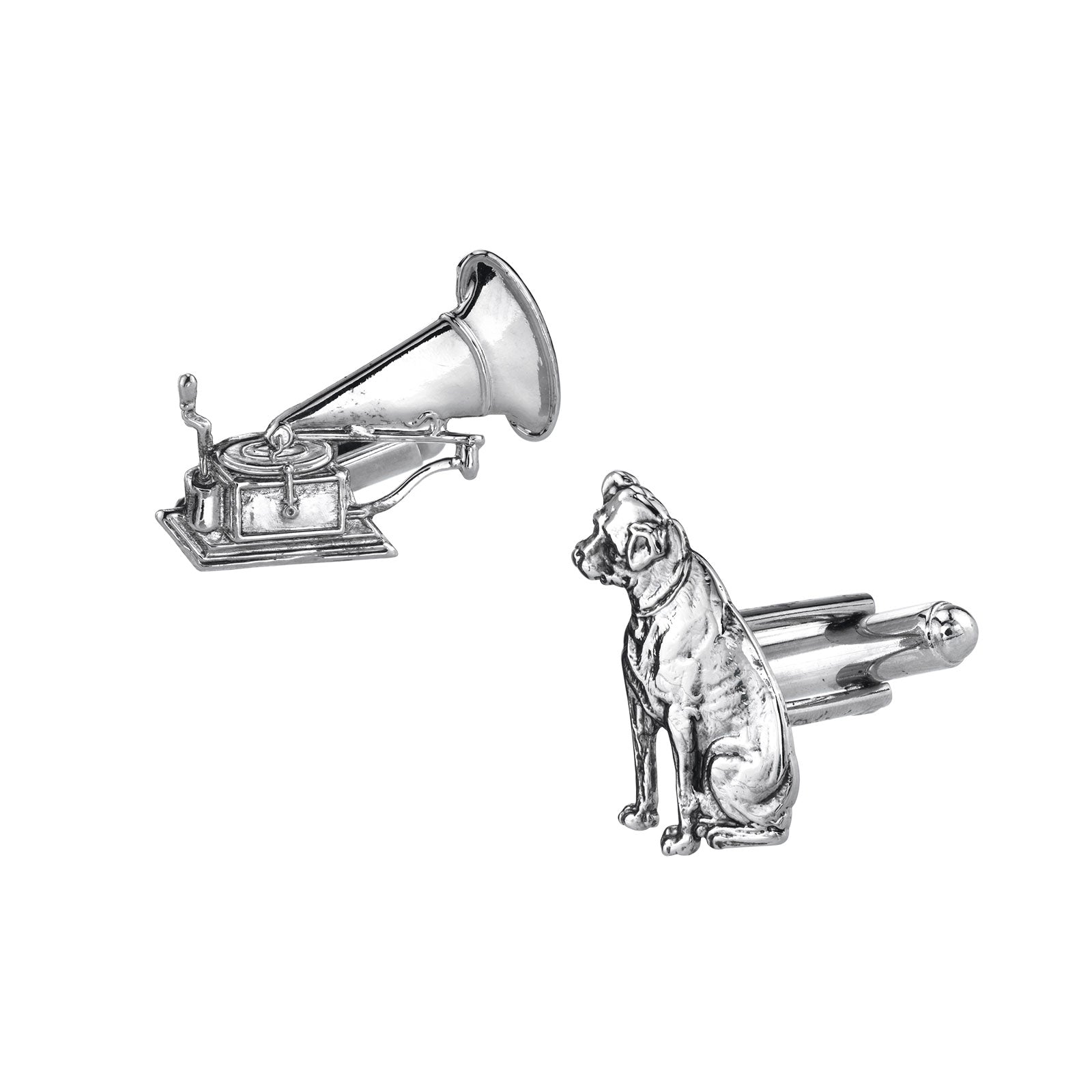 Silver-Tone Dog And Phonograph Cufflinks