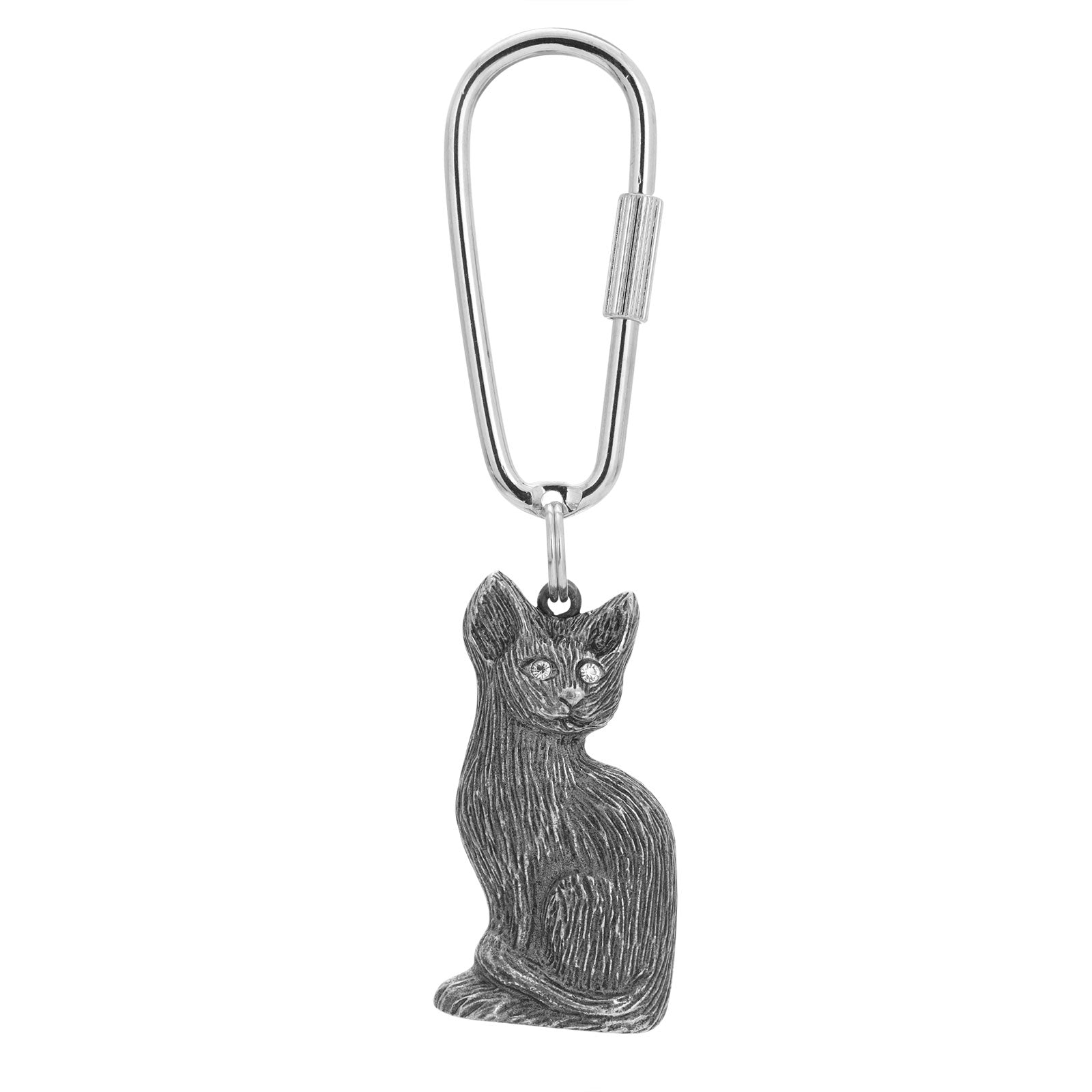 Pewter Crystal Cat Key Fob