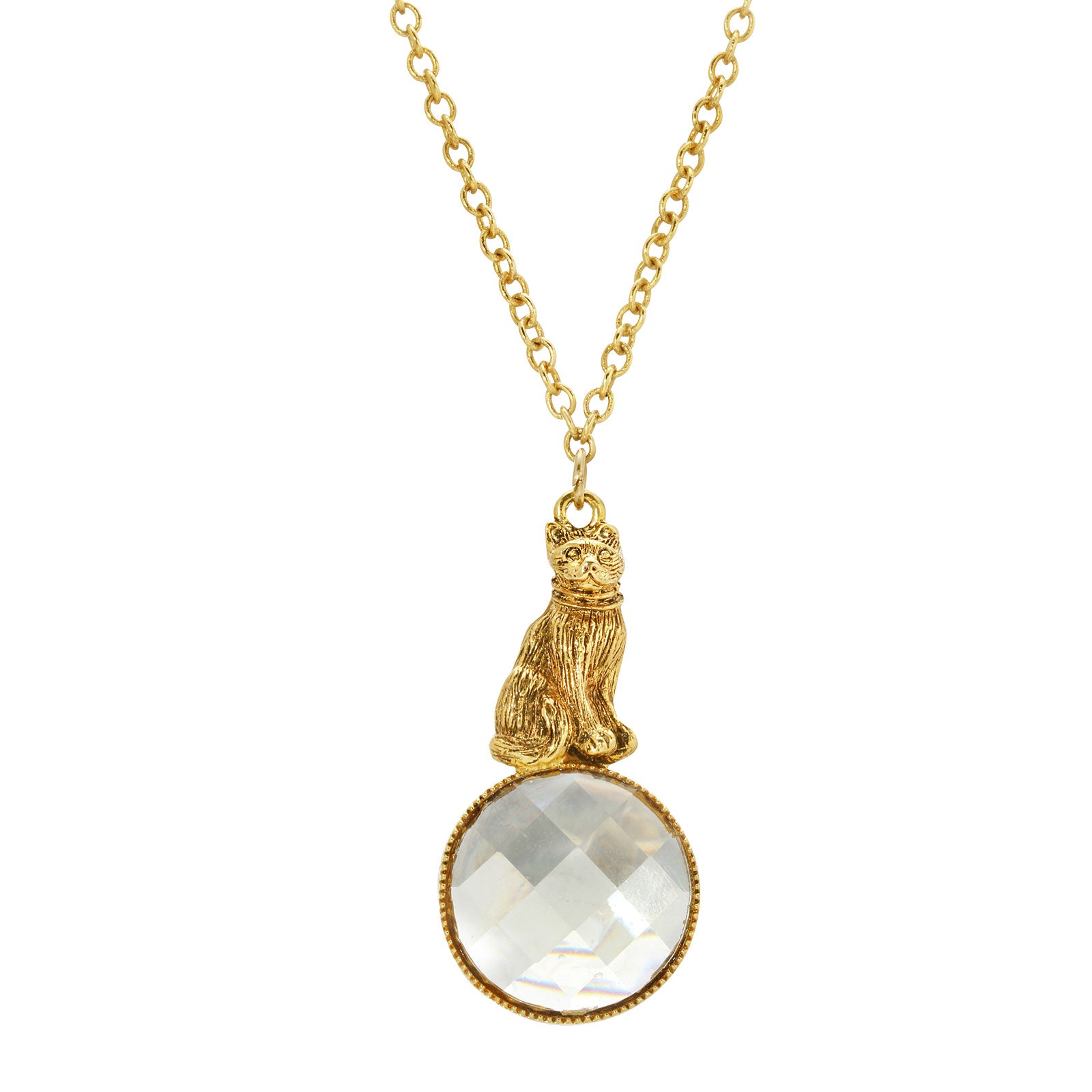 Gold Tone Light Topaz Cat 28 Inches Pendant Necklace