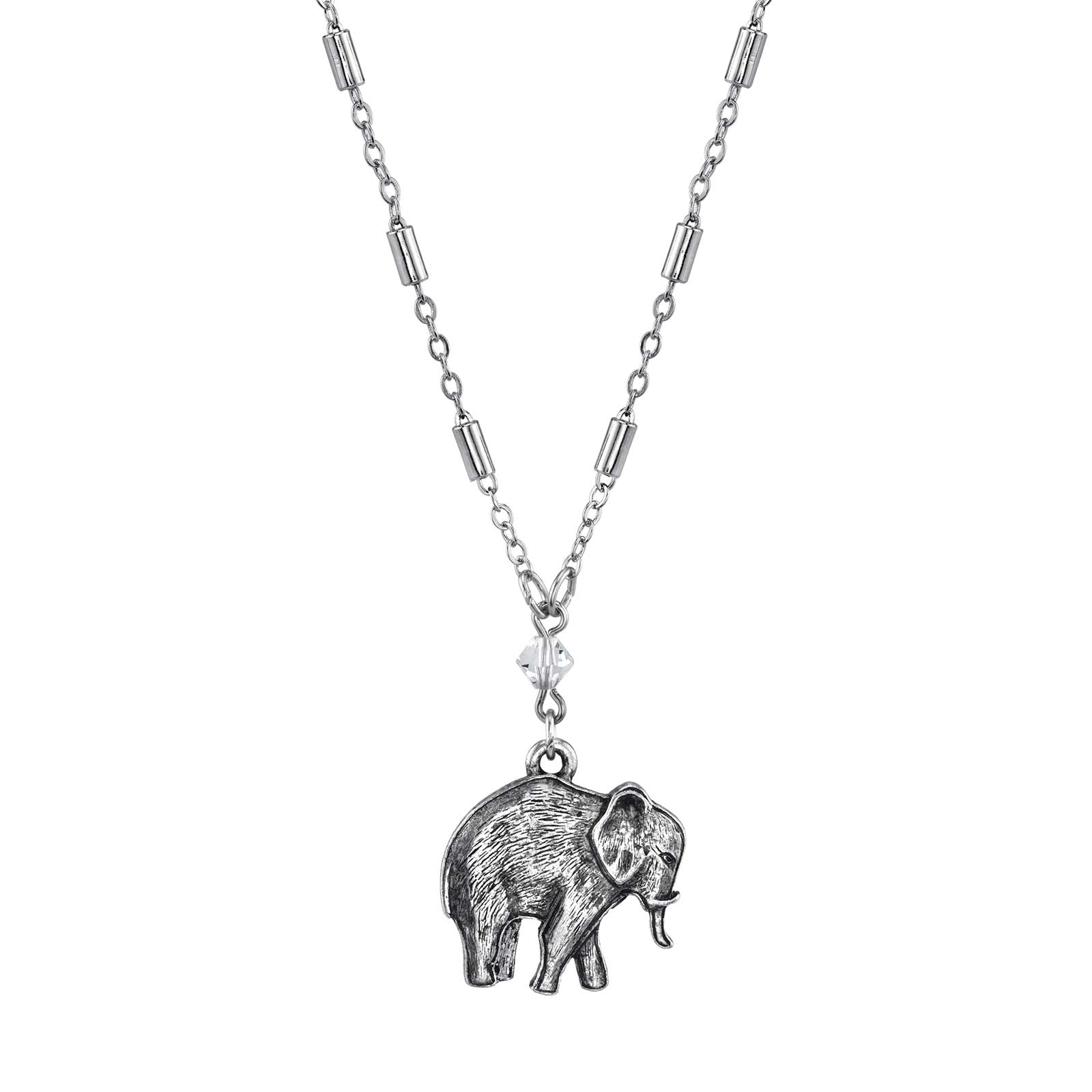 Pewter Elephant Drop Chain Necklace 16 Adj.
