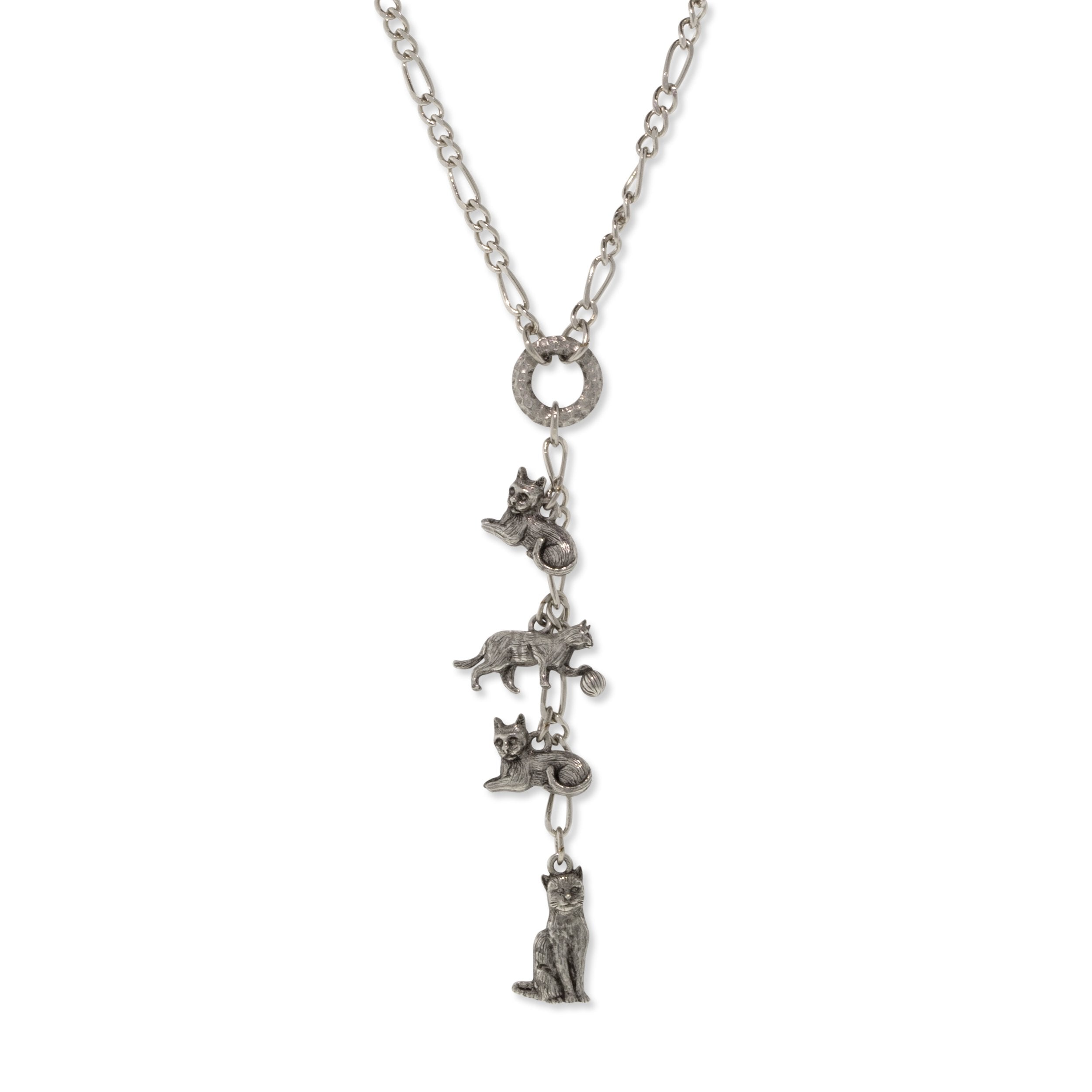 Pewter 4 Cat Charm Y Necklace 20