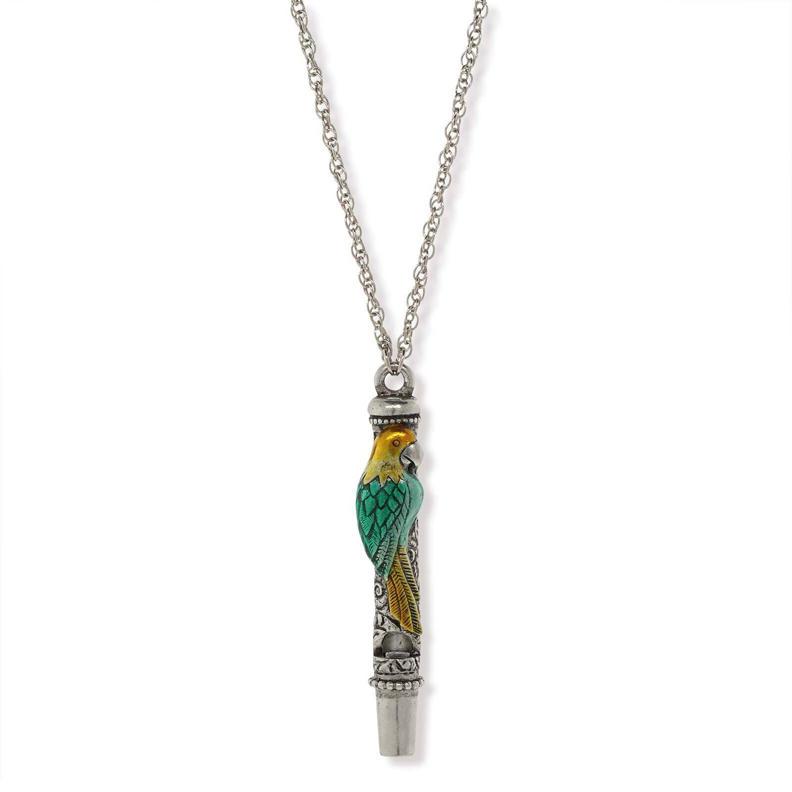 Pewter Green And Yellow Enamle Parrot Whistle Necklace 30