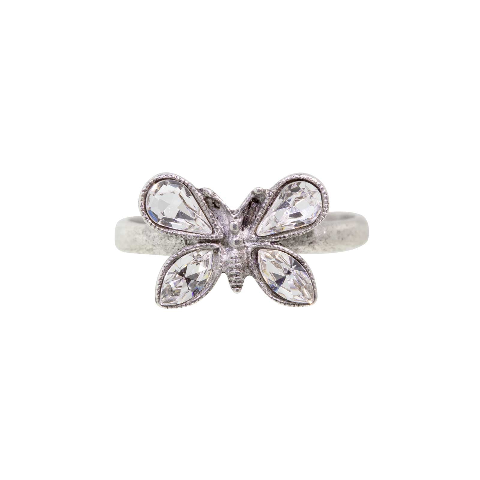 Pewter Crystal Butterfly Ring Size 7