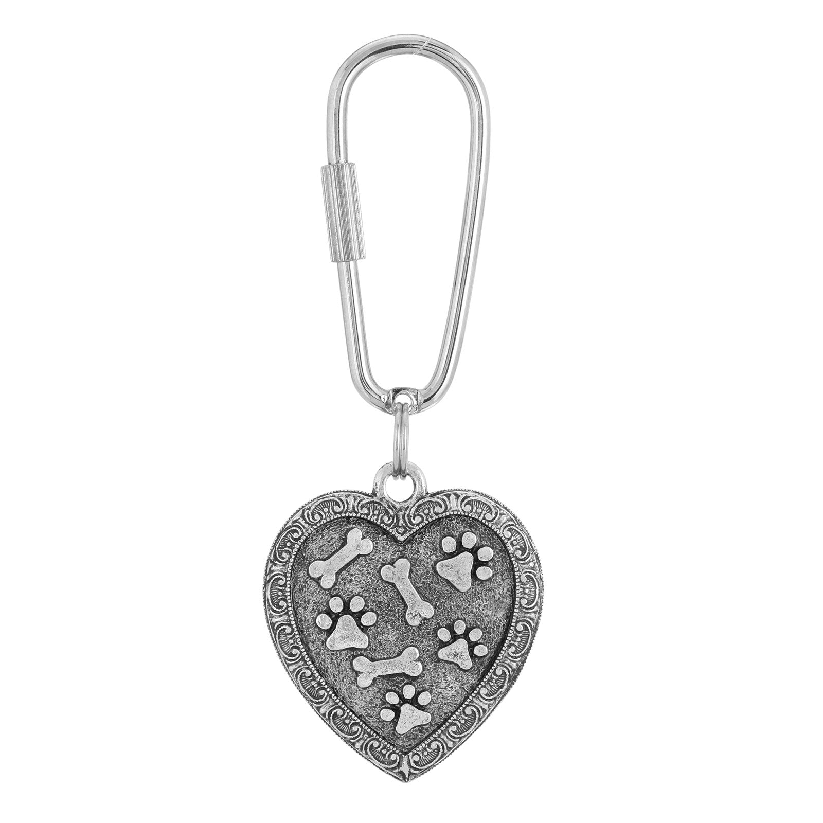 Pewter Bone And Paw Heart Key Fob