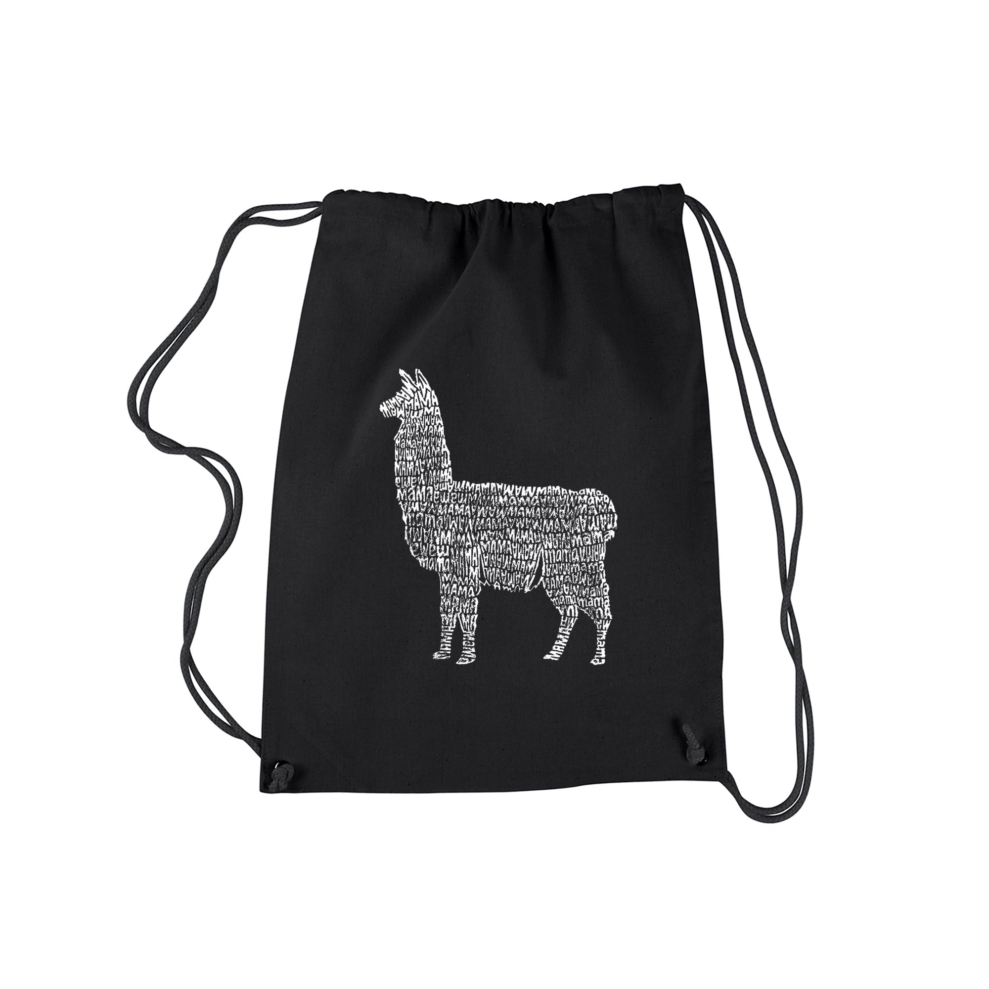 Llama Mama - Drawstring Backpack - SMALL - Black