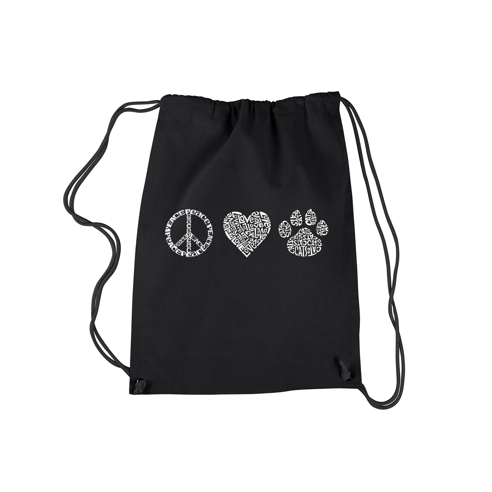 Peace Love Cats - Drawstring Backpack - SMALL - Black