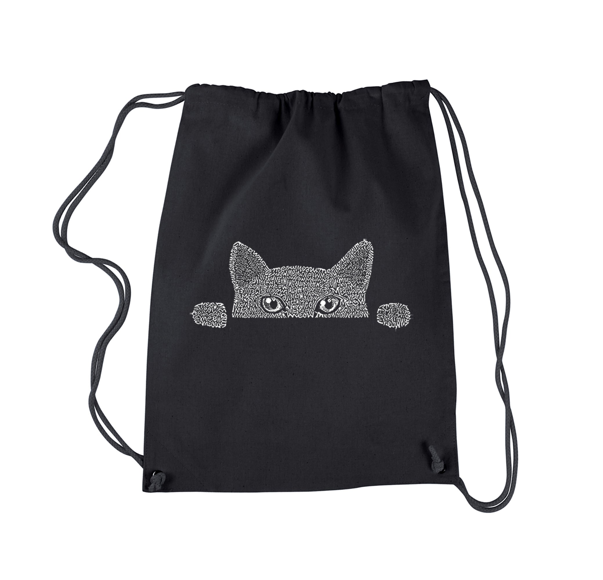 Peeking Cat - Drawstring Backpack - Small - Black