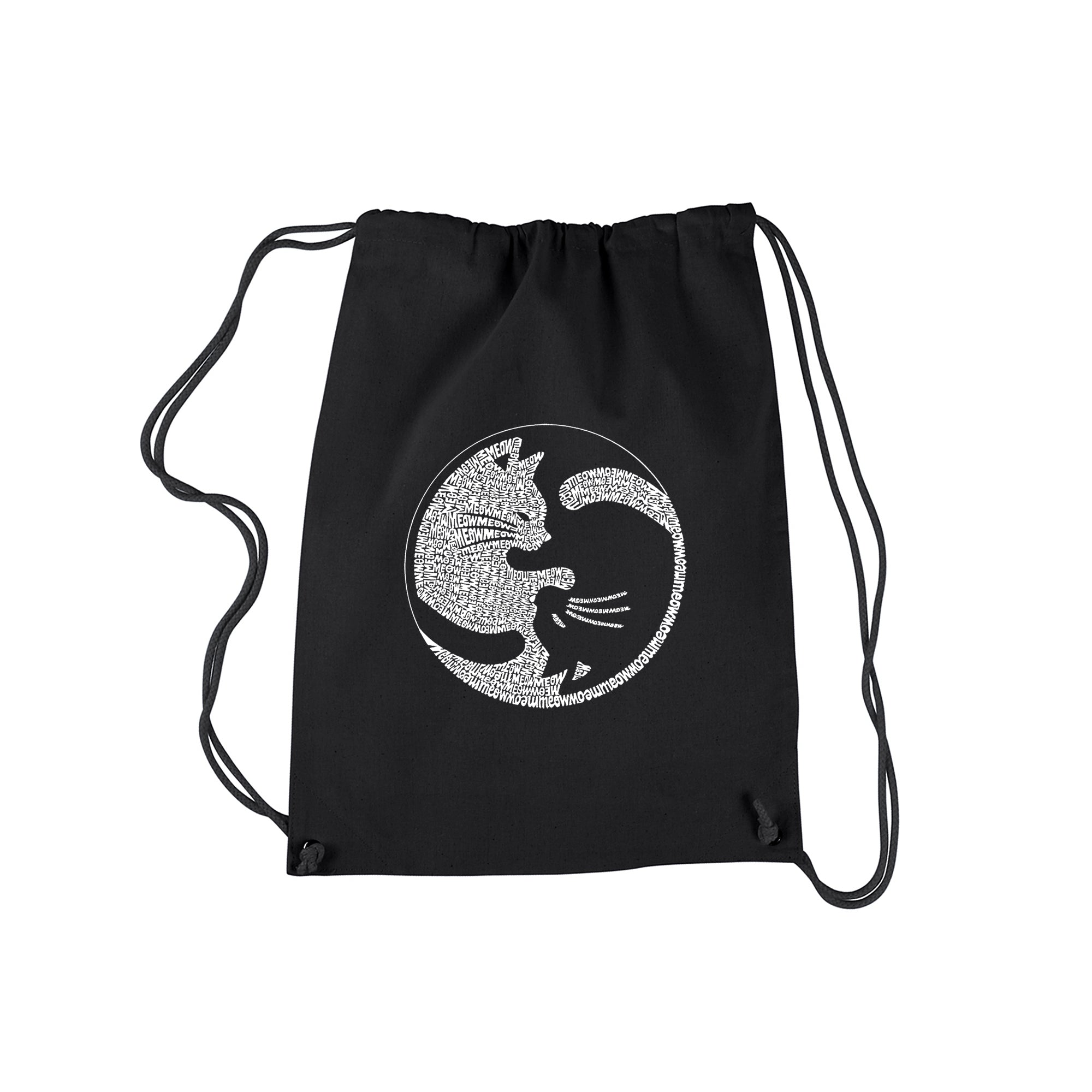 Yin Yang Cat - Drawstring Backpack - SMALL - Black