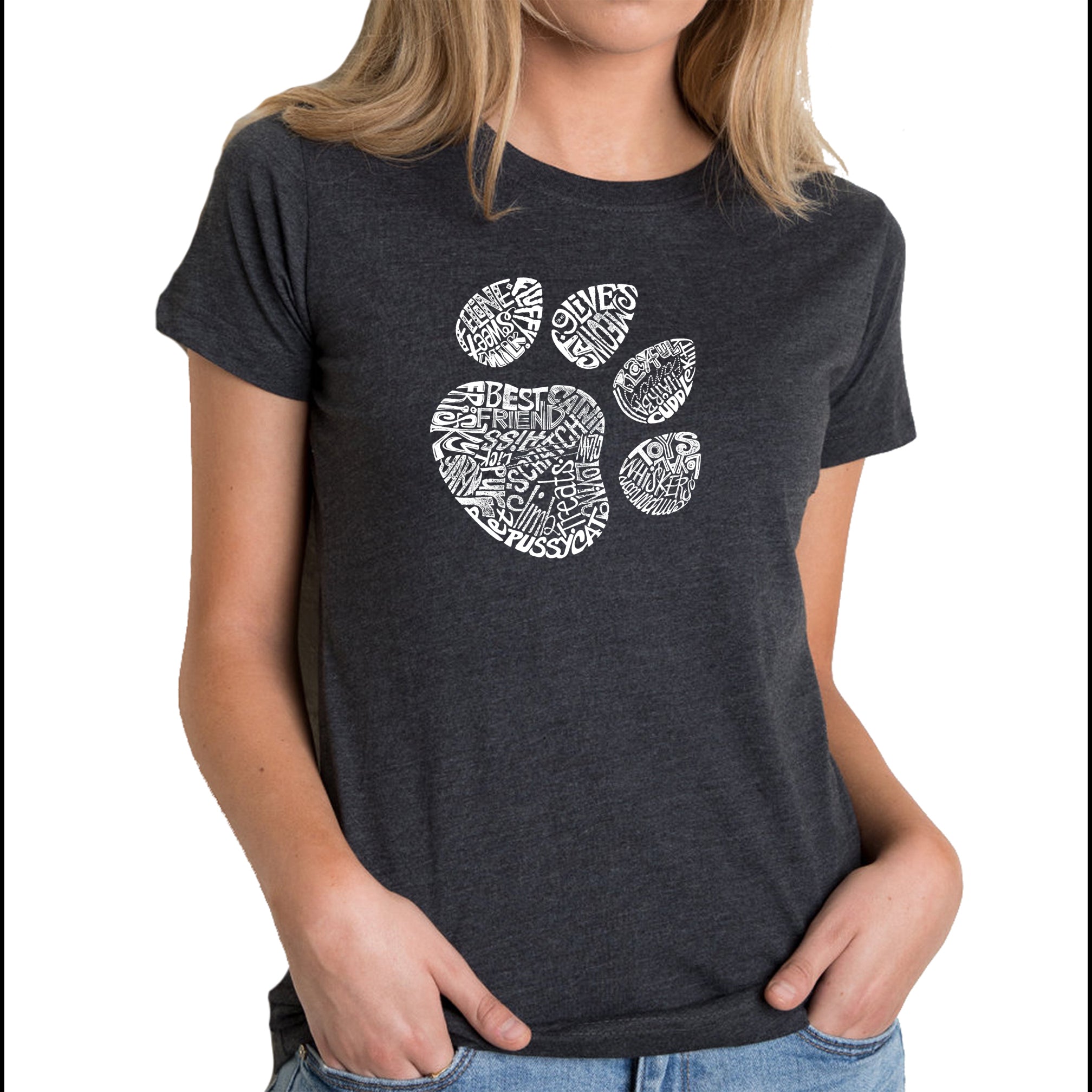 Cat Paw - Women's Premium Blend Word Art T-Shirt - Black - Small
