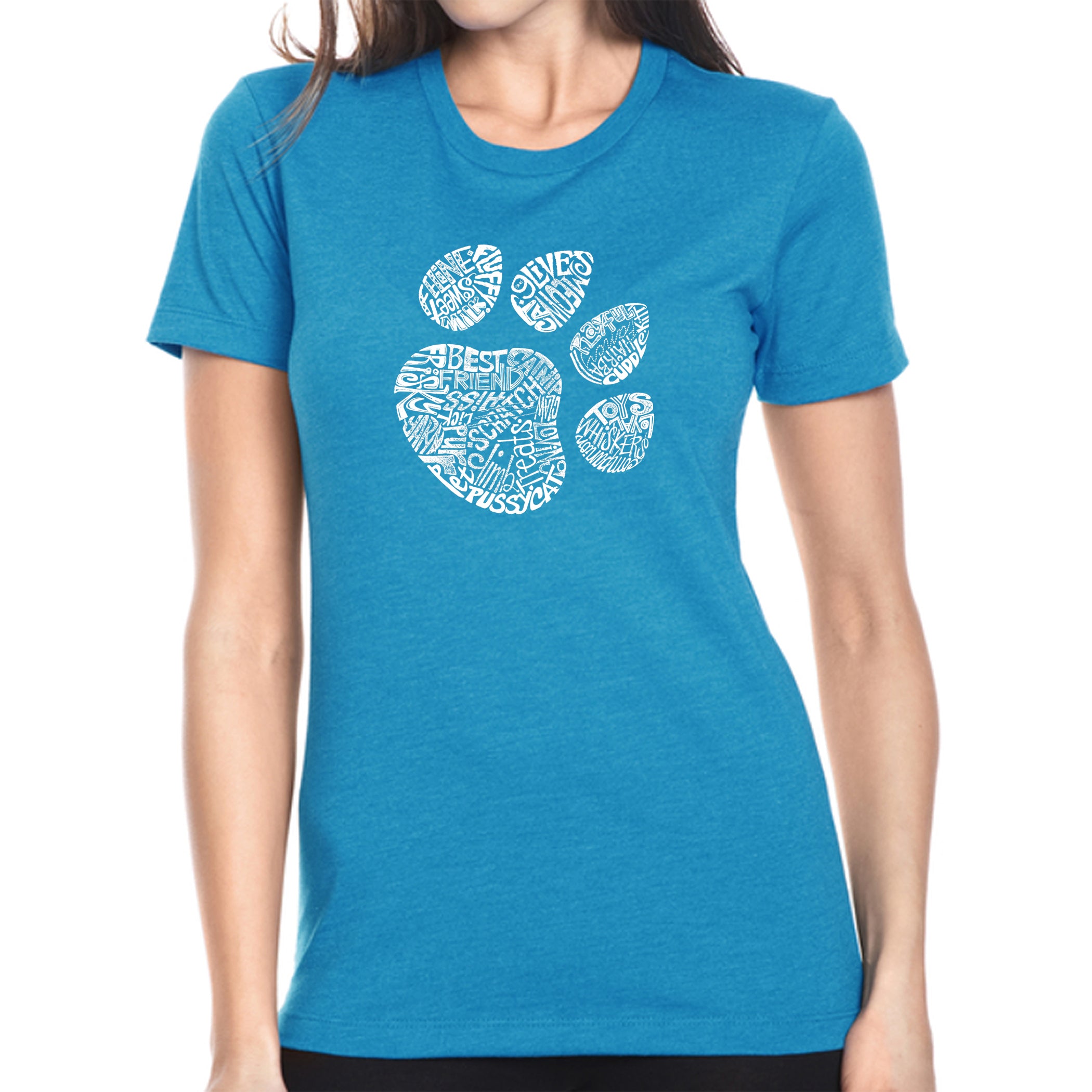 Cat Paw - Women's Premium Blend Word Art T-Shirt - Turquoise - Small
