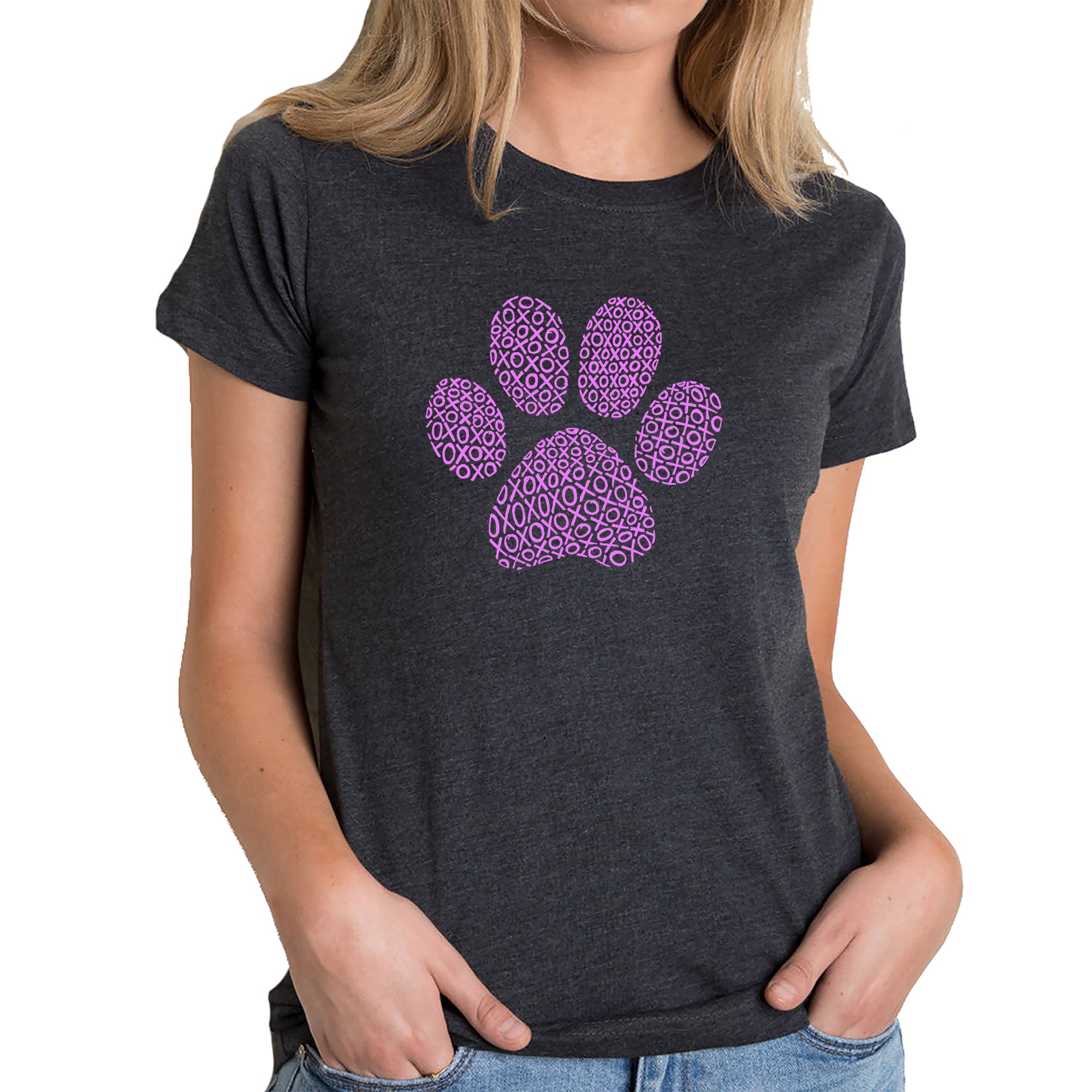 XOXO Dog Paw - Women's Premium Blend Word Art T-Shirt - Black - Small