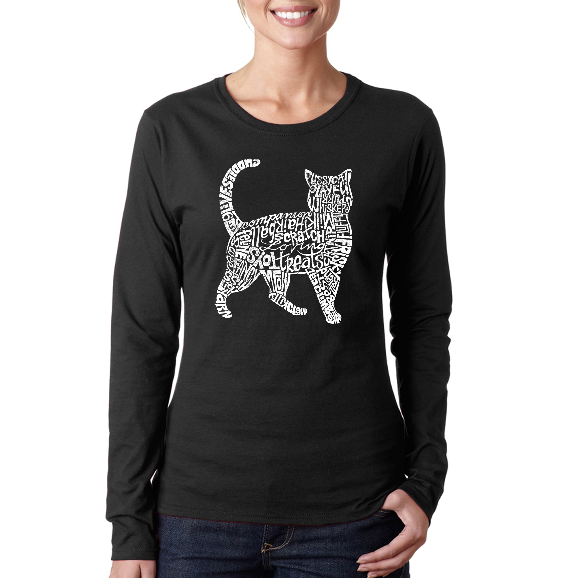 Cat - Women's Word Art Long Sleeve T-Shirt - Black - Small