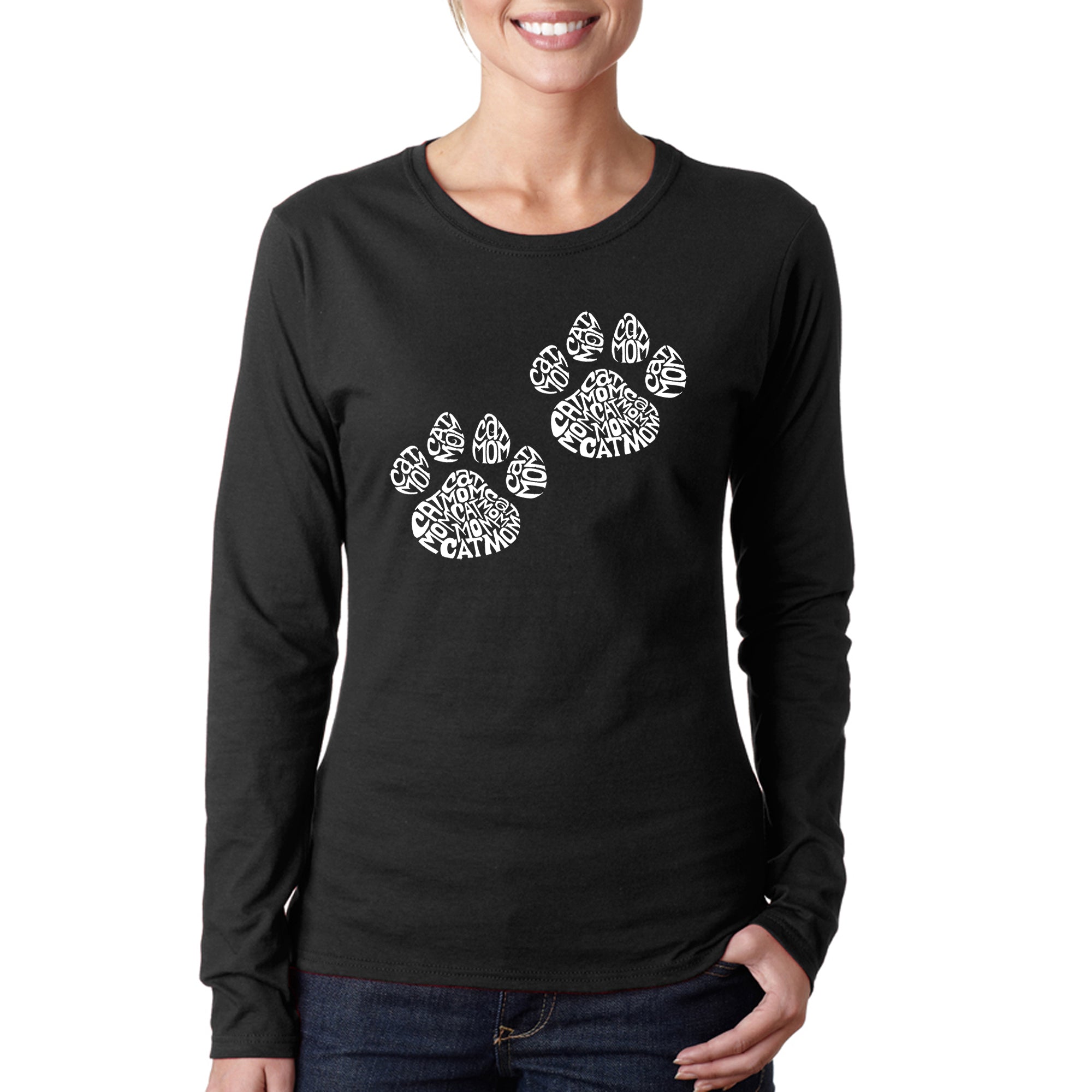 Cat Mom - Women's Word Art Long Sleeve T-Shirt - Black - Medium