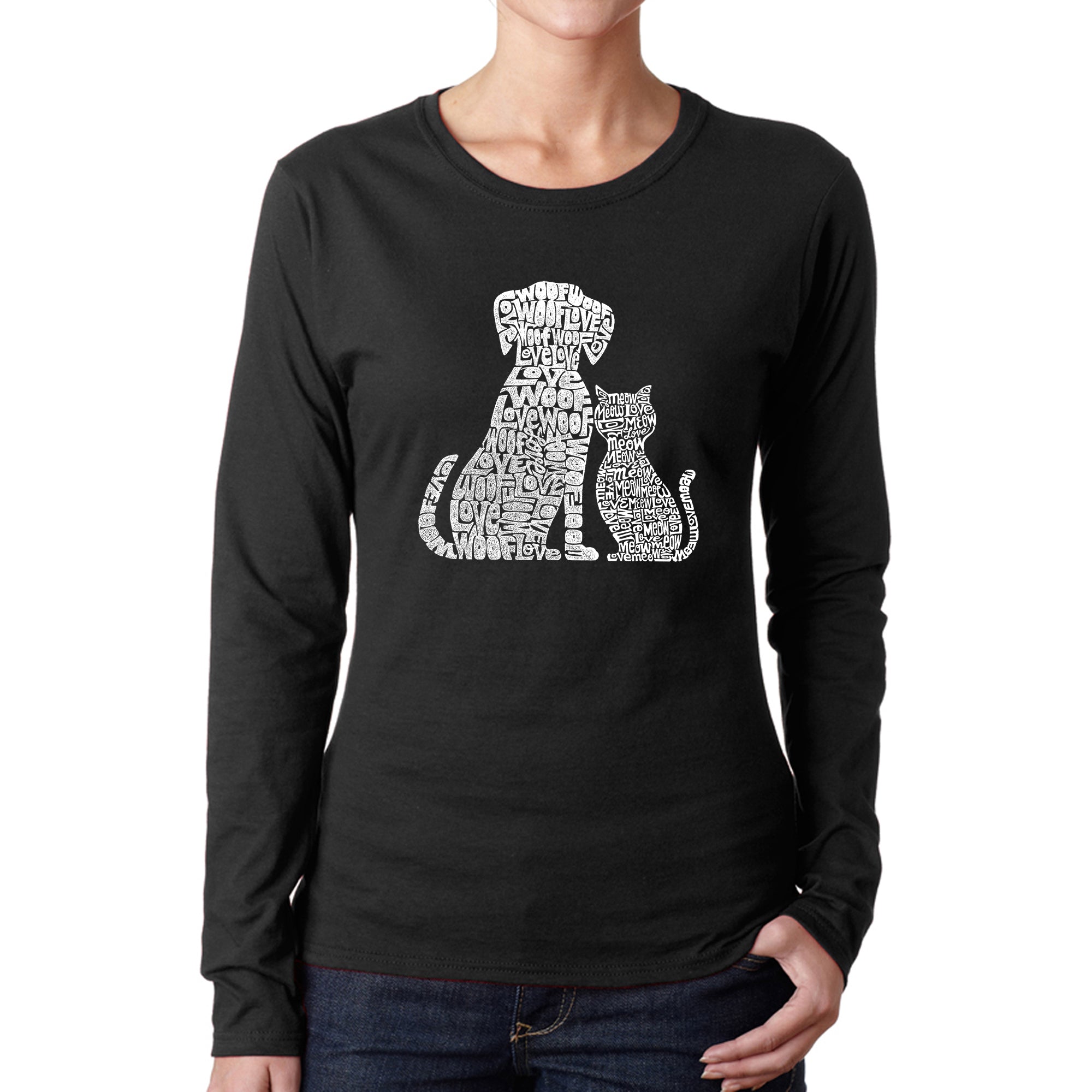 Dogs And Cats - Women's Word Art Long Sleeve T-Shirt - Pink - Medium