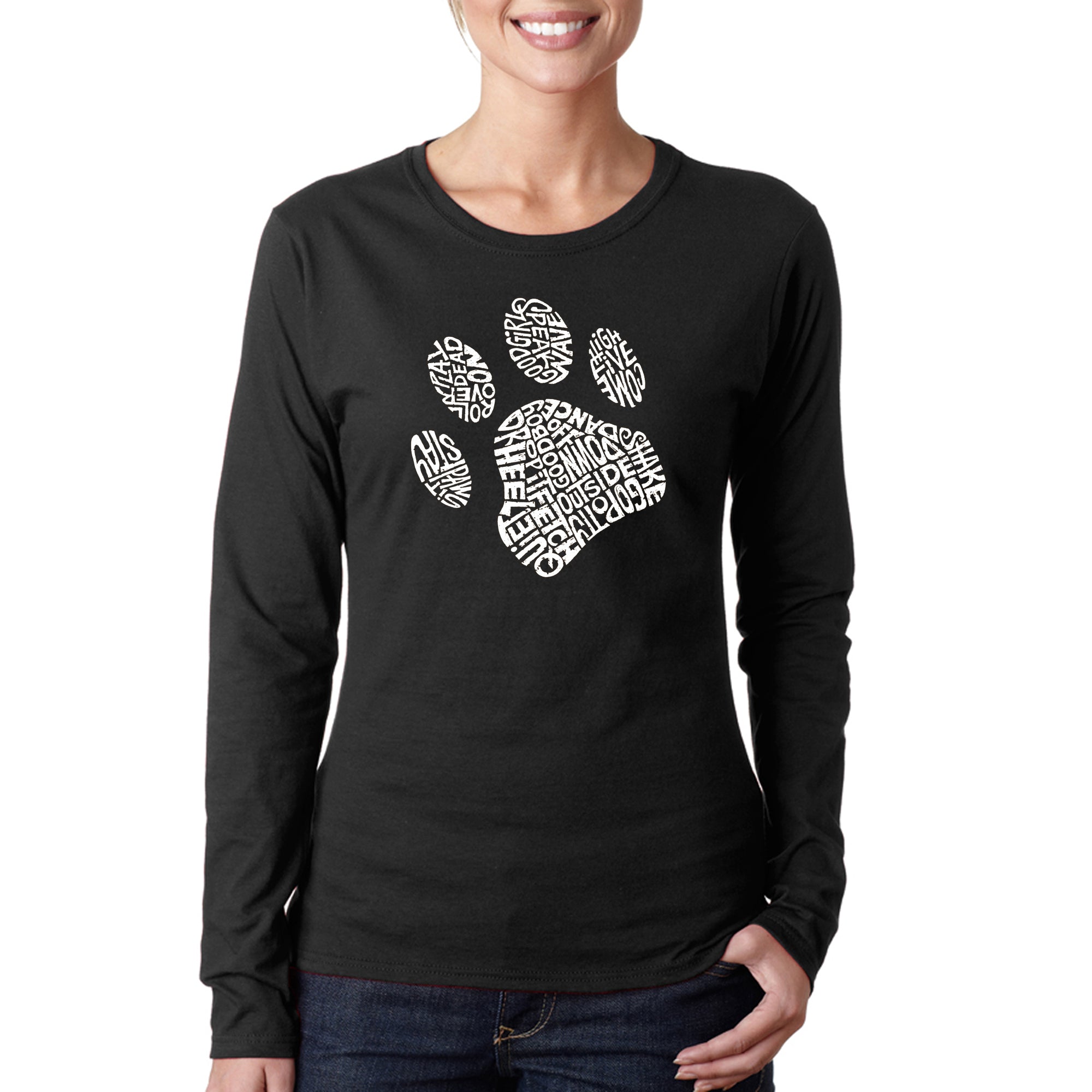 Dog Paw - Women's Word Art Long Sleeve T-Shirt - Black - XX-Large