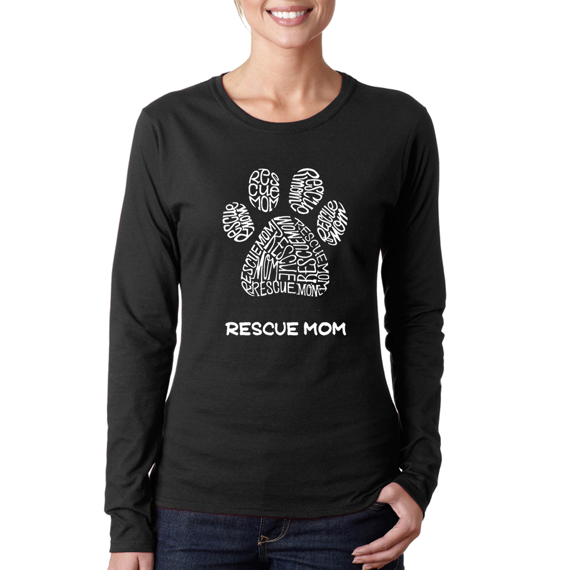 Rescue Mom - Women's Word Art Long Sleeve T-Shirt - Pink - Medium