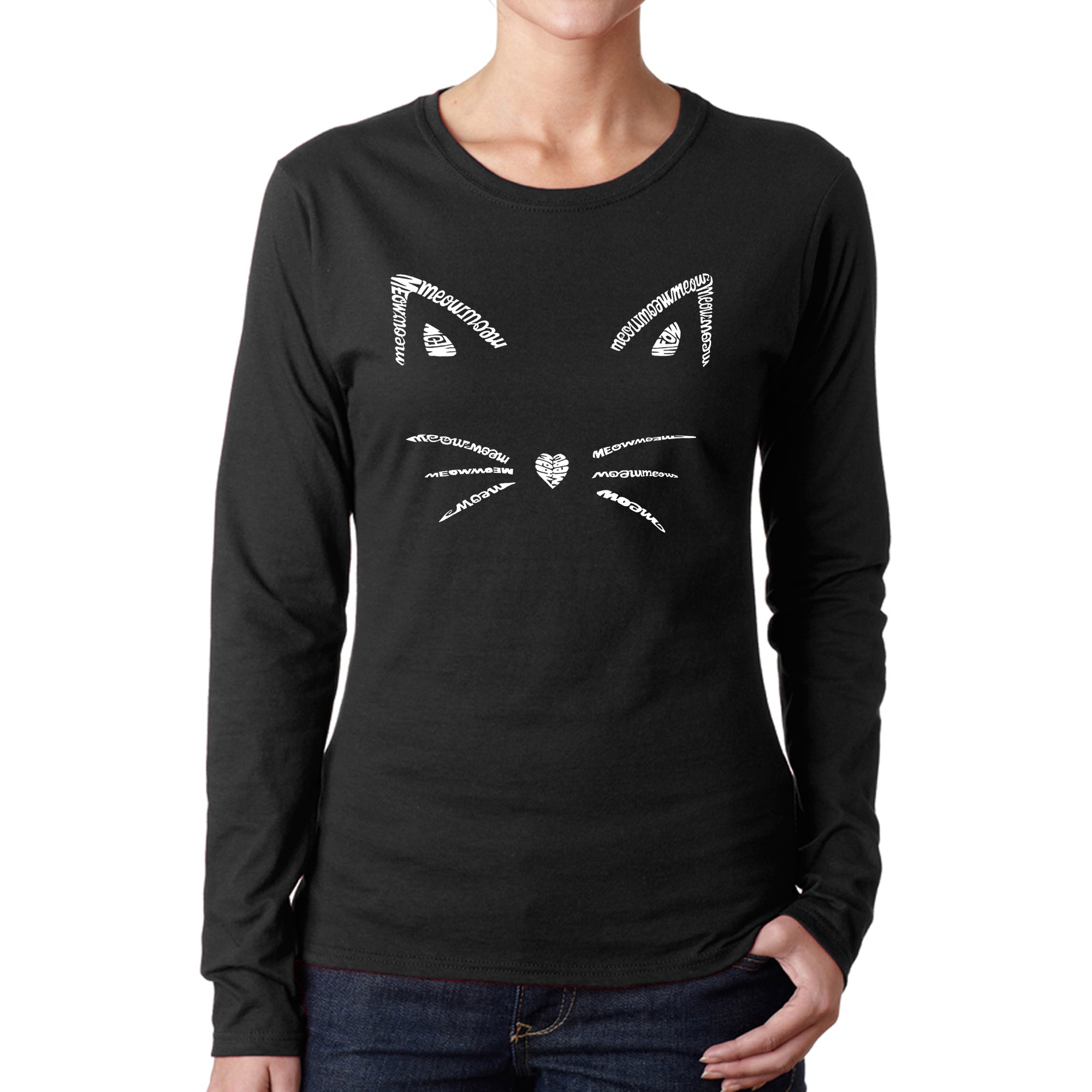 Whiskers - Women's Word Art Long Sleeve T-Shirt - Black - Small