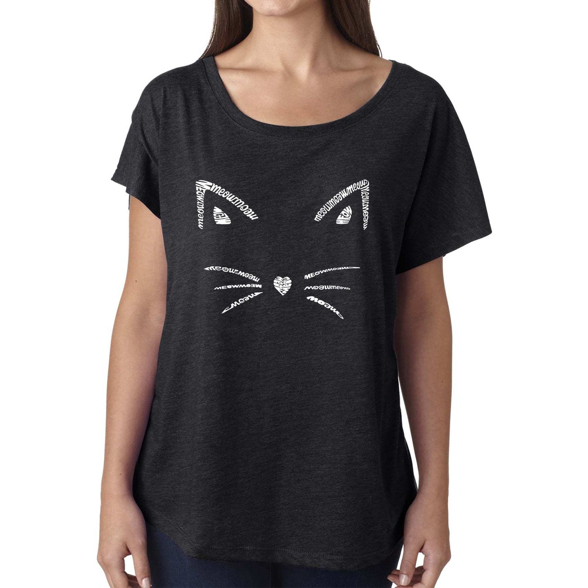 Whiskers - Women's Loose Fit Dolman Cut Word Art Shirt - Black - X-Large