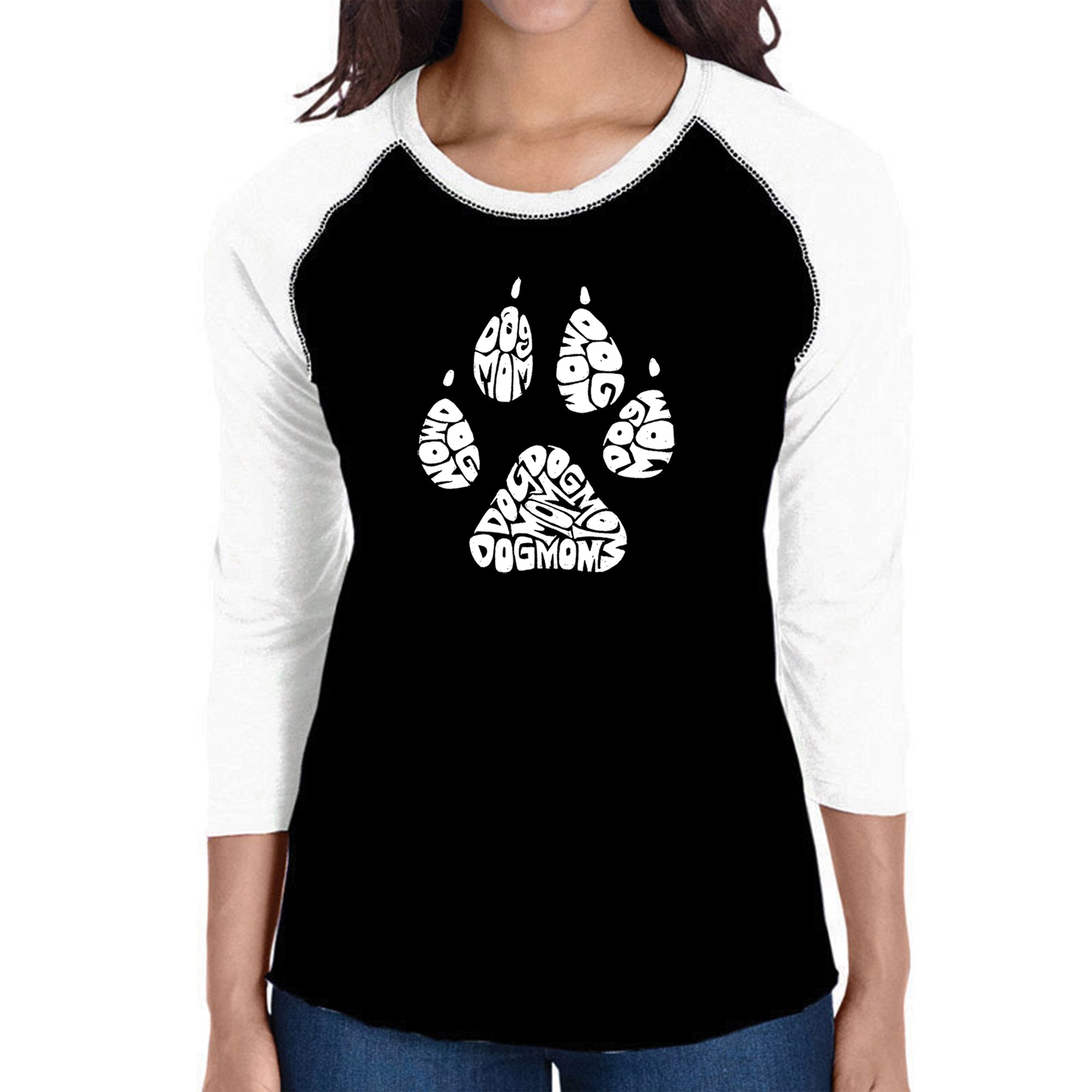 Dog Mom - Women's Raglan Baseball Word Art T-Shirt - Black/White - X-Large