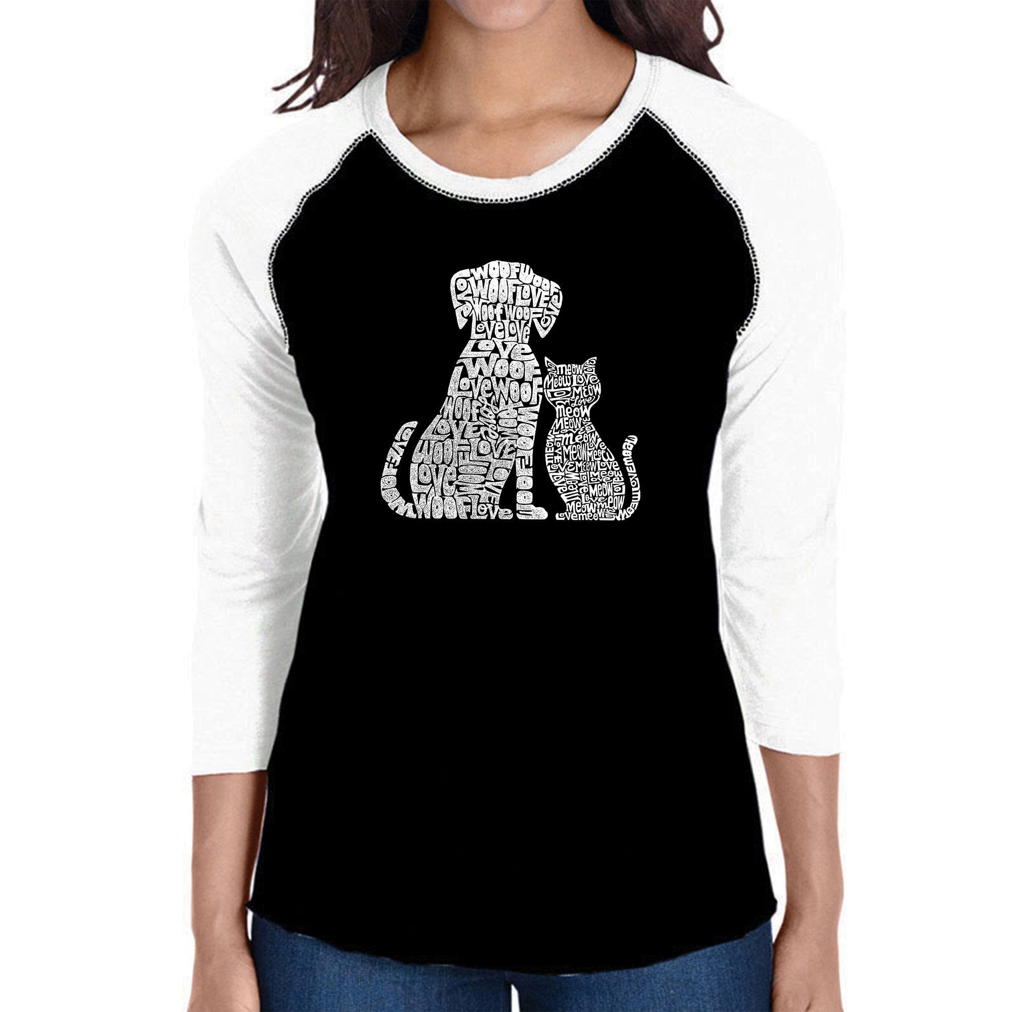 Dogs And Cats - Women's Raglan Baseball Word Art T-Shirt - Black/White - X-Large