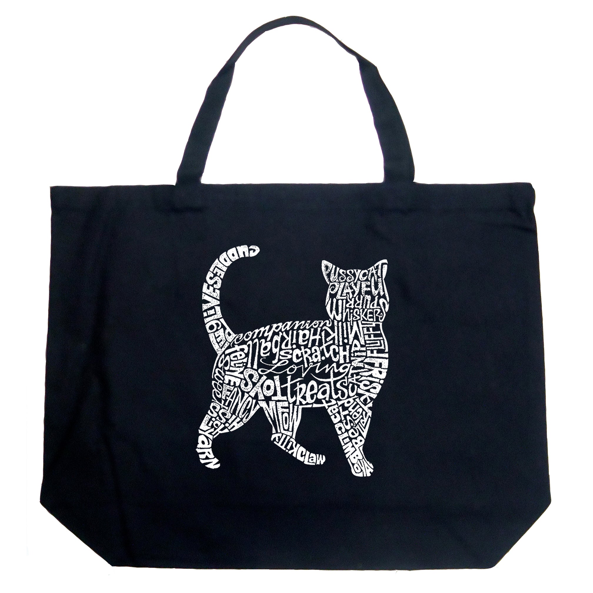 Cat - Large Word Art Tote Bag - Large - Black