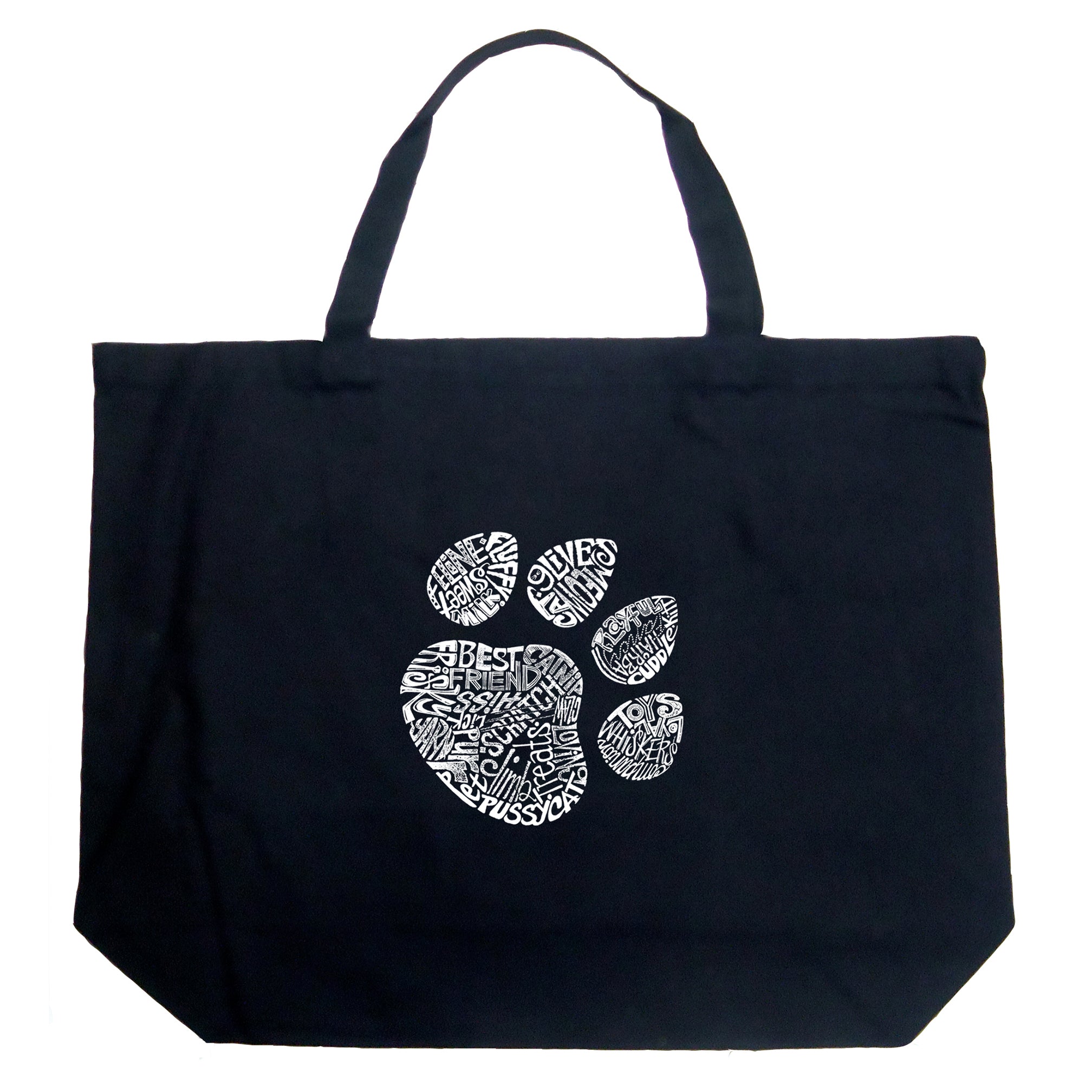Cat Paw - Large Word Art Tote Bag - Large - Black