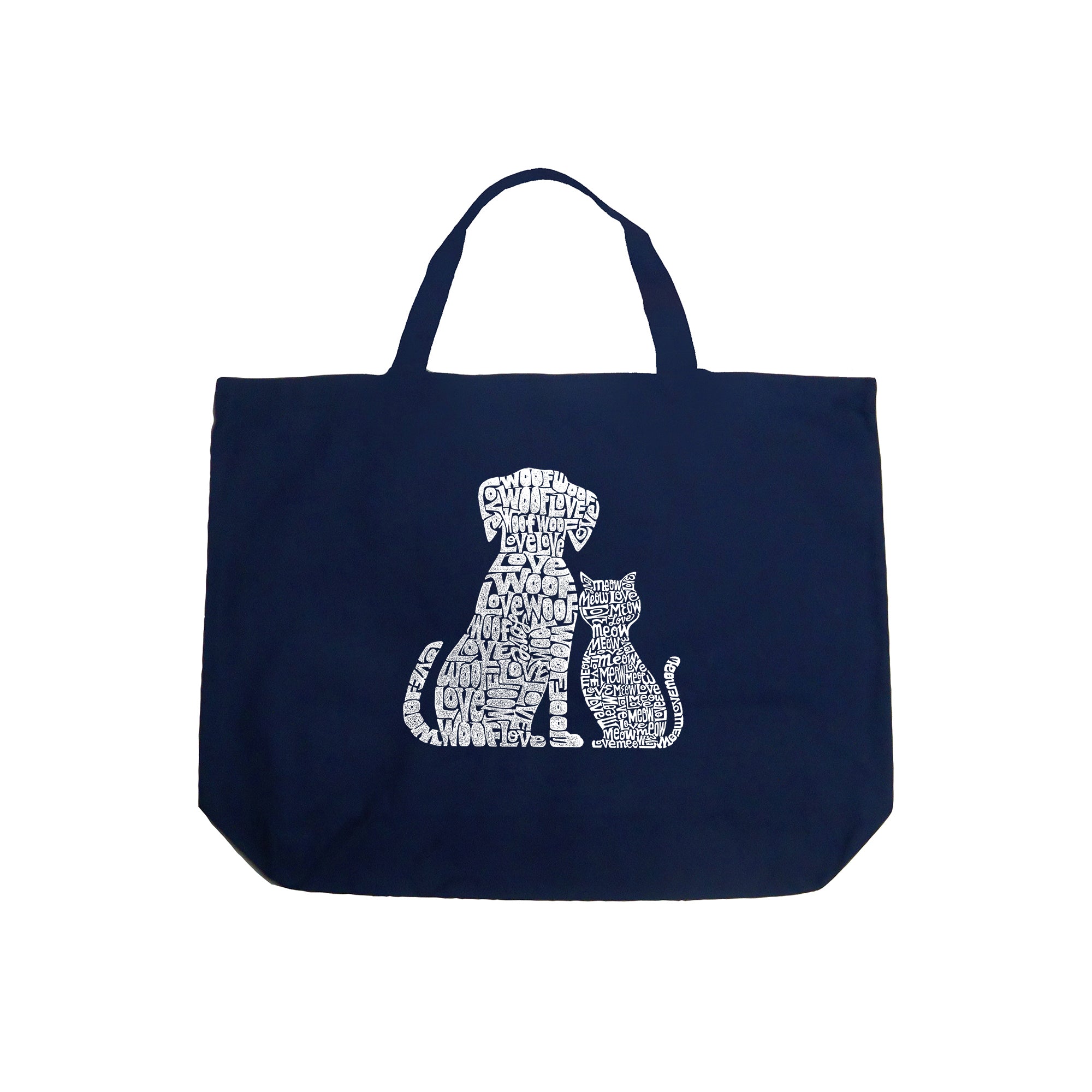 Large Word Art Tote Bag - Dogs And Cats - Large - Navy