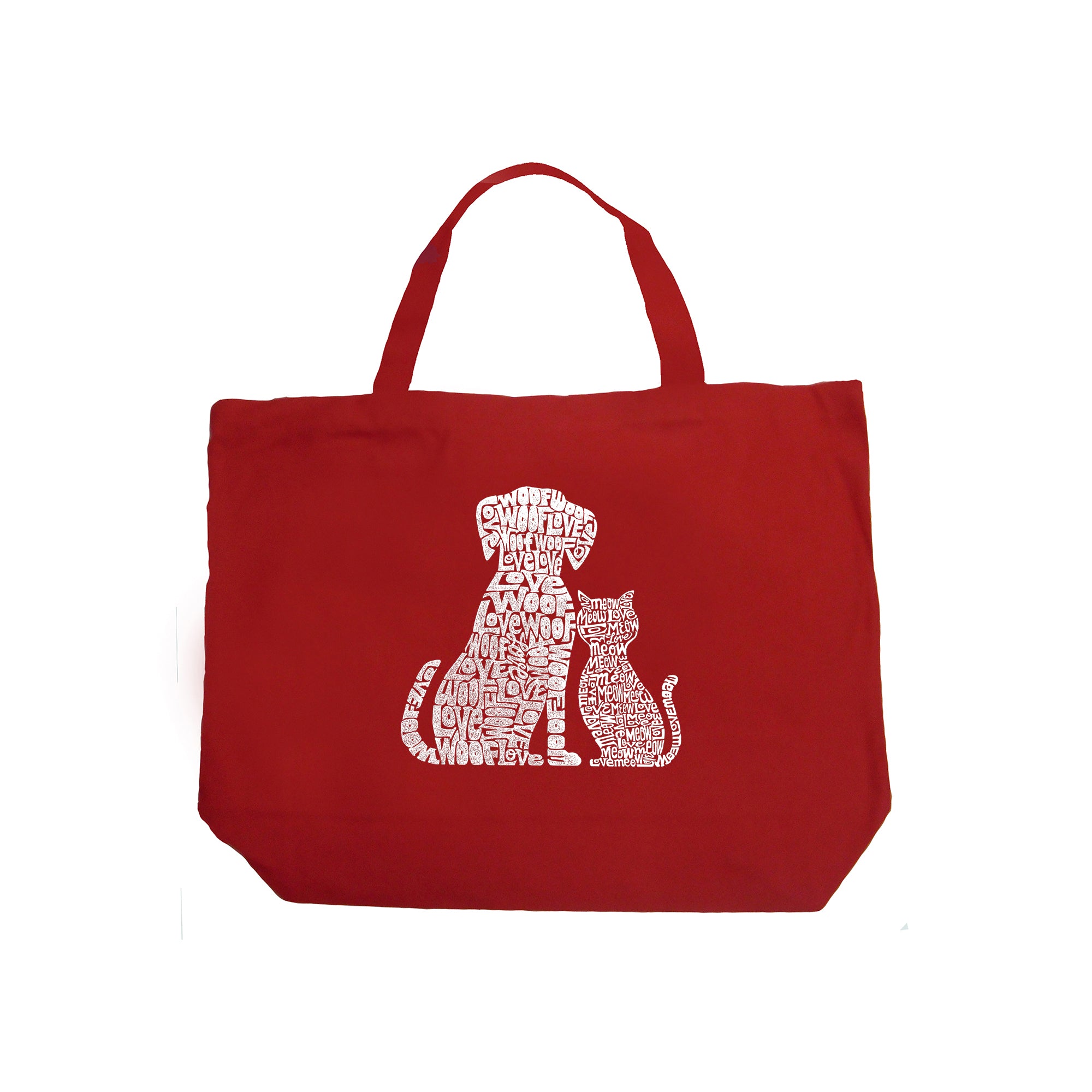 Large Word Art Tote Bag - Dogs And Cats - Large - Red