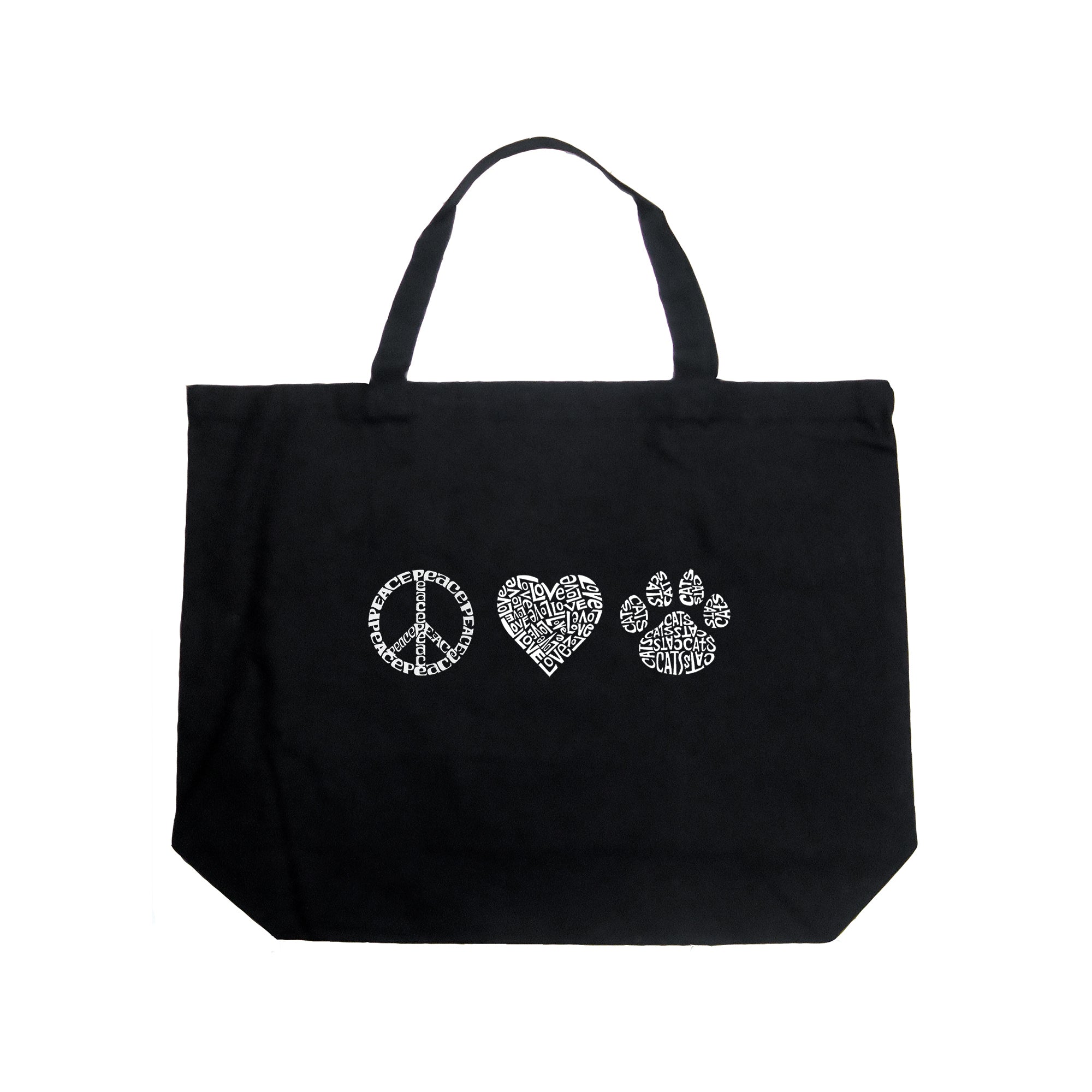 Peace Love Cats - Large Word Art Tote Bag - Black - LARGE