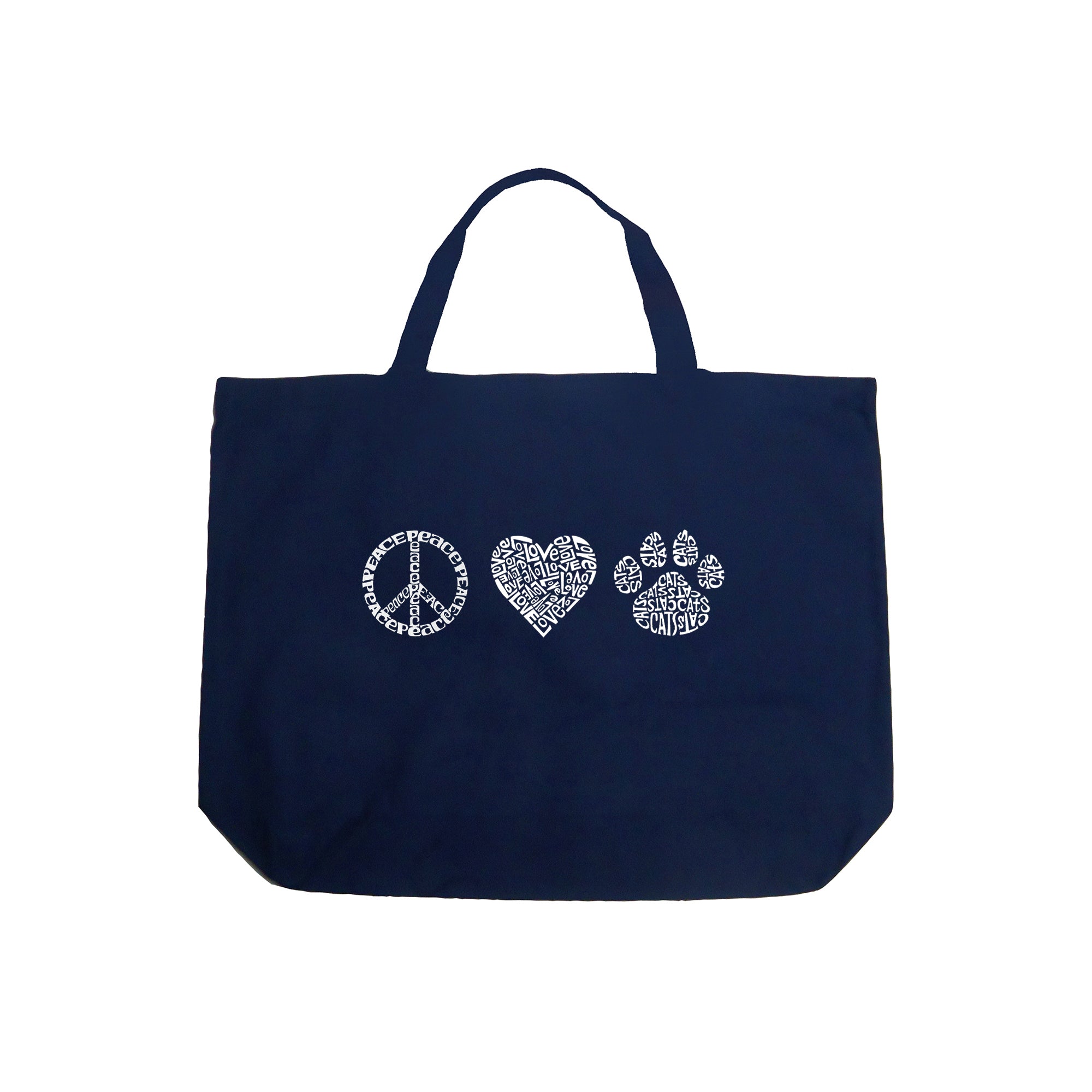 Peace Love Cats - Large Word Art Tote Bag - Navy - LARGE