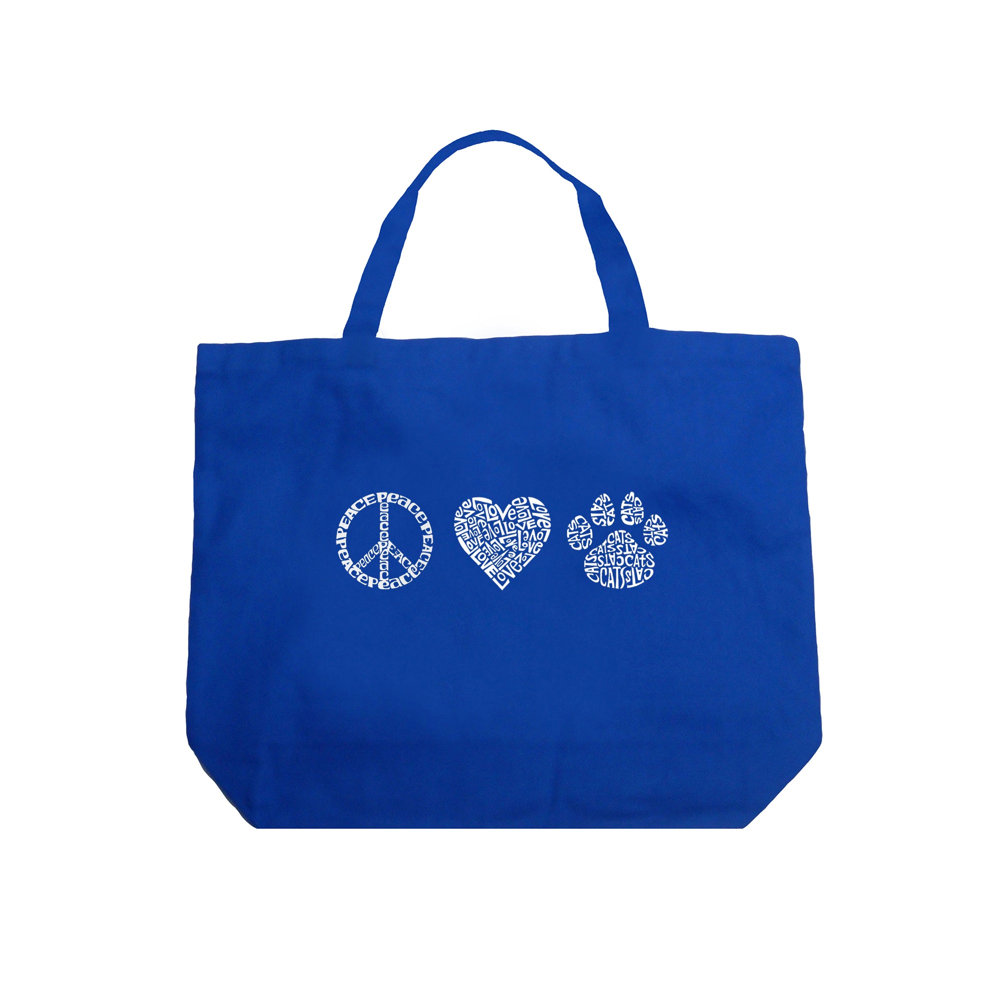 Peace Love Cats - Large Word Art Tote Bag - Royal - LARGE