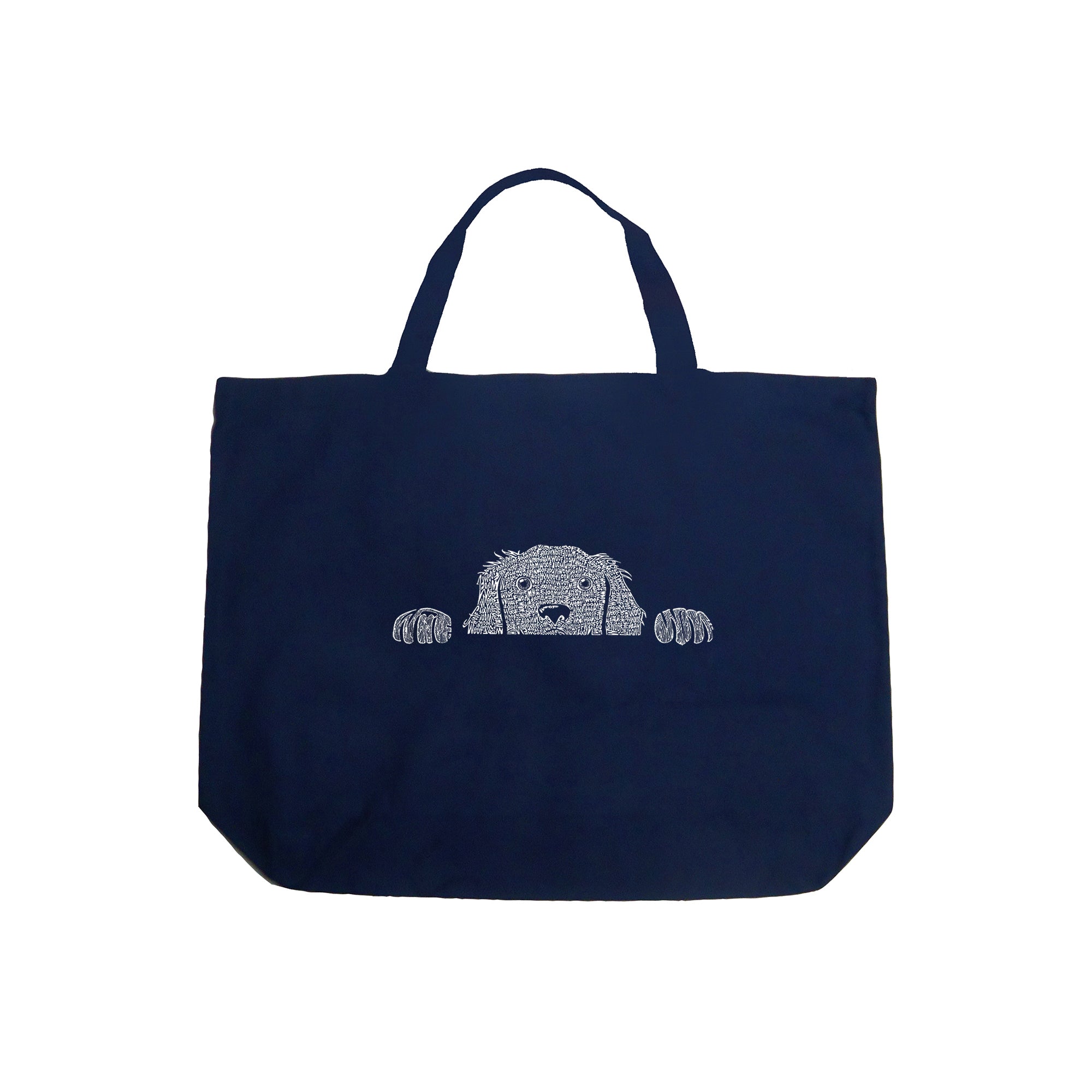 Peeking Dog - Large Word Art Tote Bag - Navy - LARGE