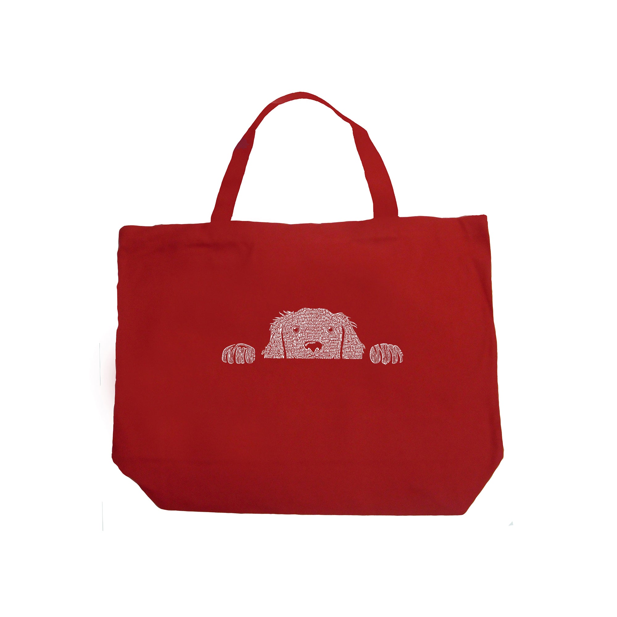 Peeking Dog - Large Word Art Tote Bag - Red - LARGE