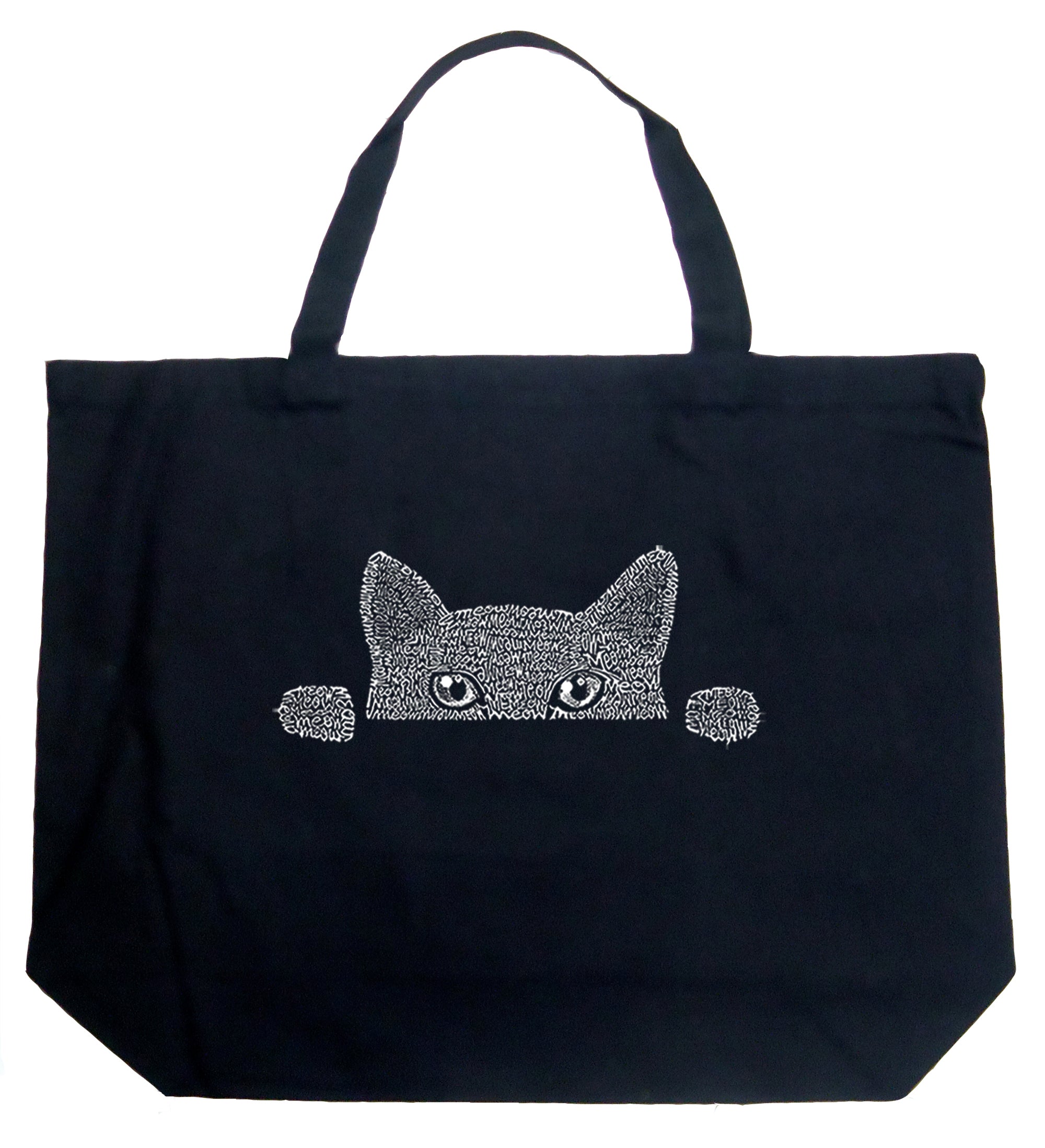 Peeking Cat - Large Word Art Tote Bag - Large - Black