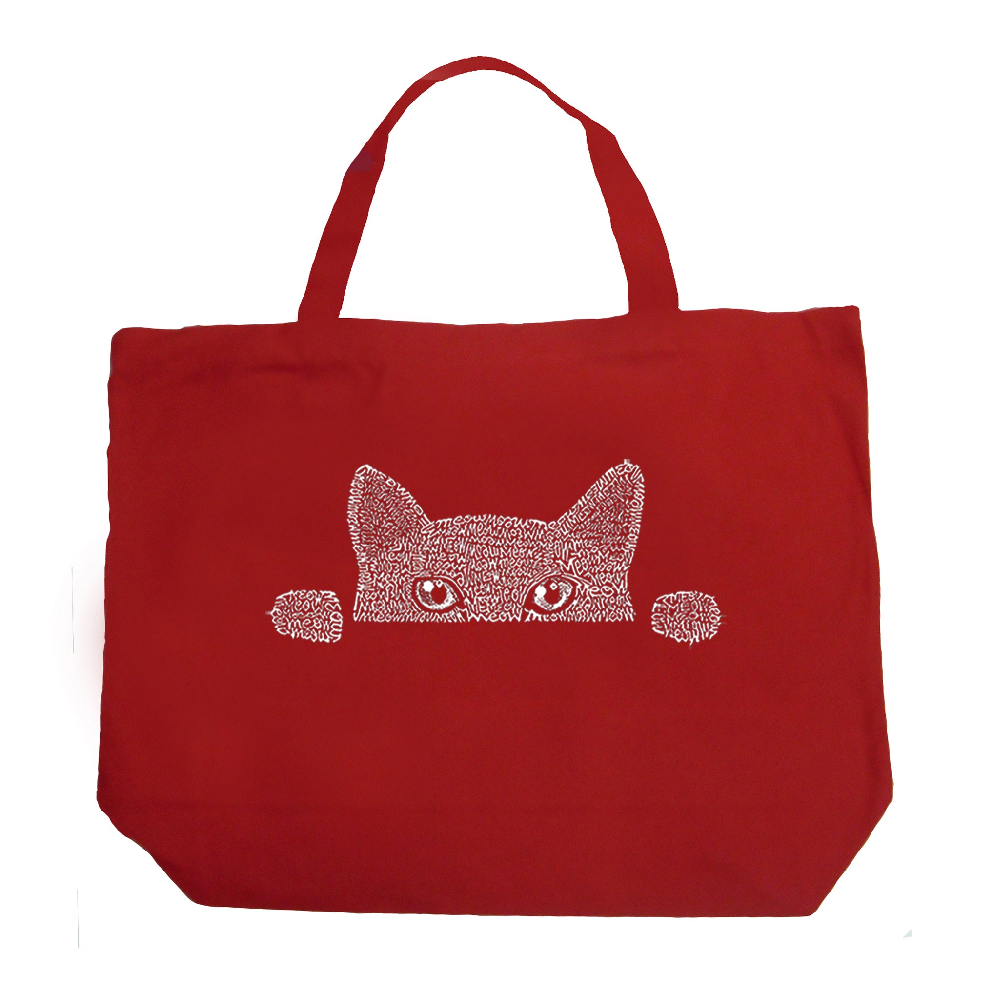 Peeking Cat - Large Word Art Tote Bag - Large - Red