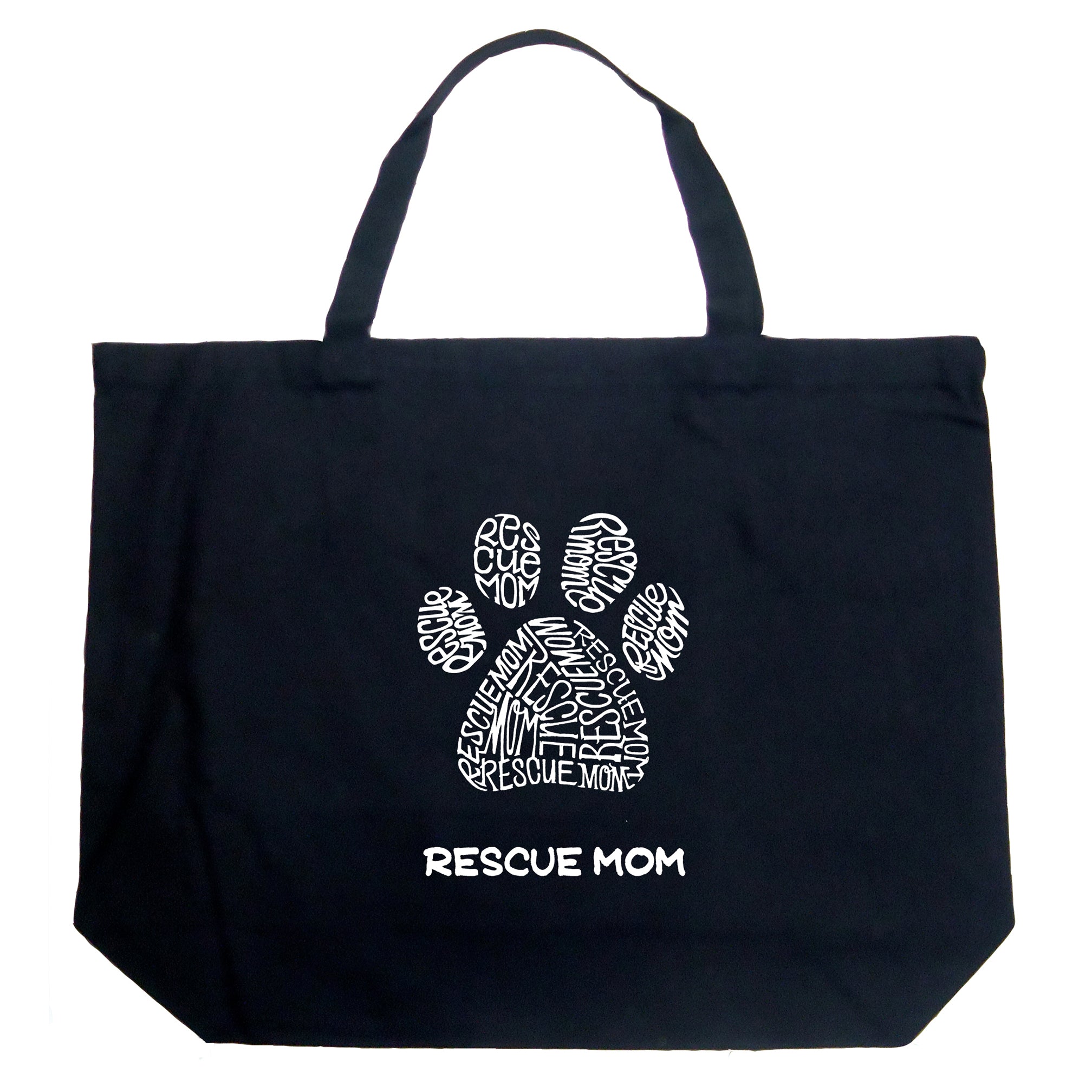 Rescue Mom - Large Word Art Tote Bag - Large - Black