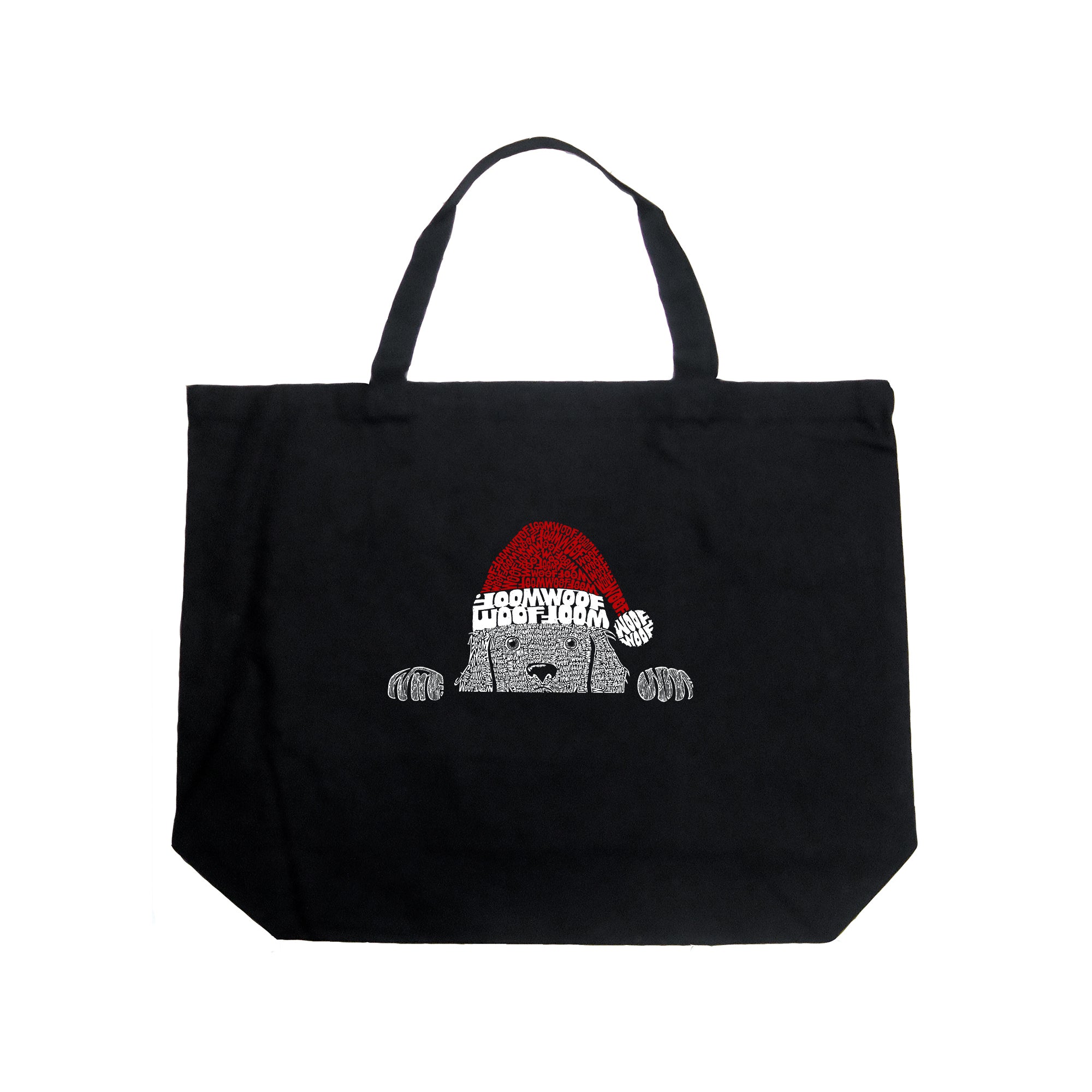 Christmas Peeking Dog - Large Word Art Tote Bag - LARGE - Navy