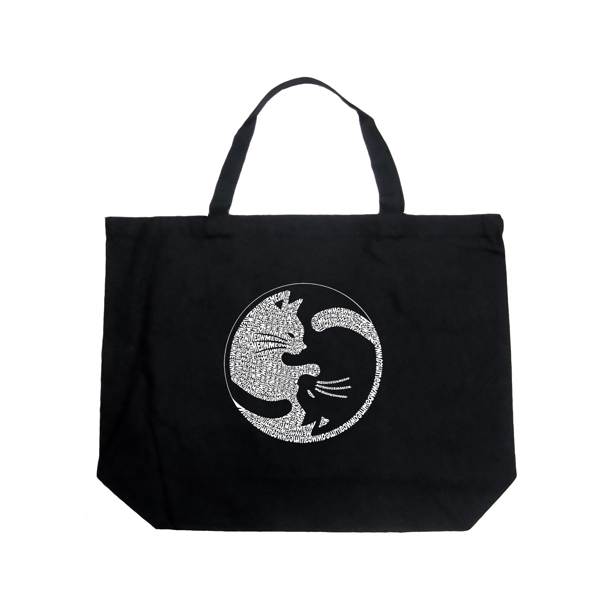 Yin Yang Cat - Large Word Art Tote Bag - Black - LARGE