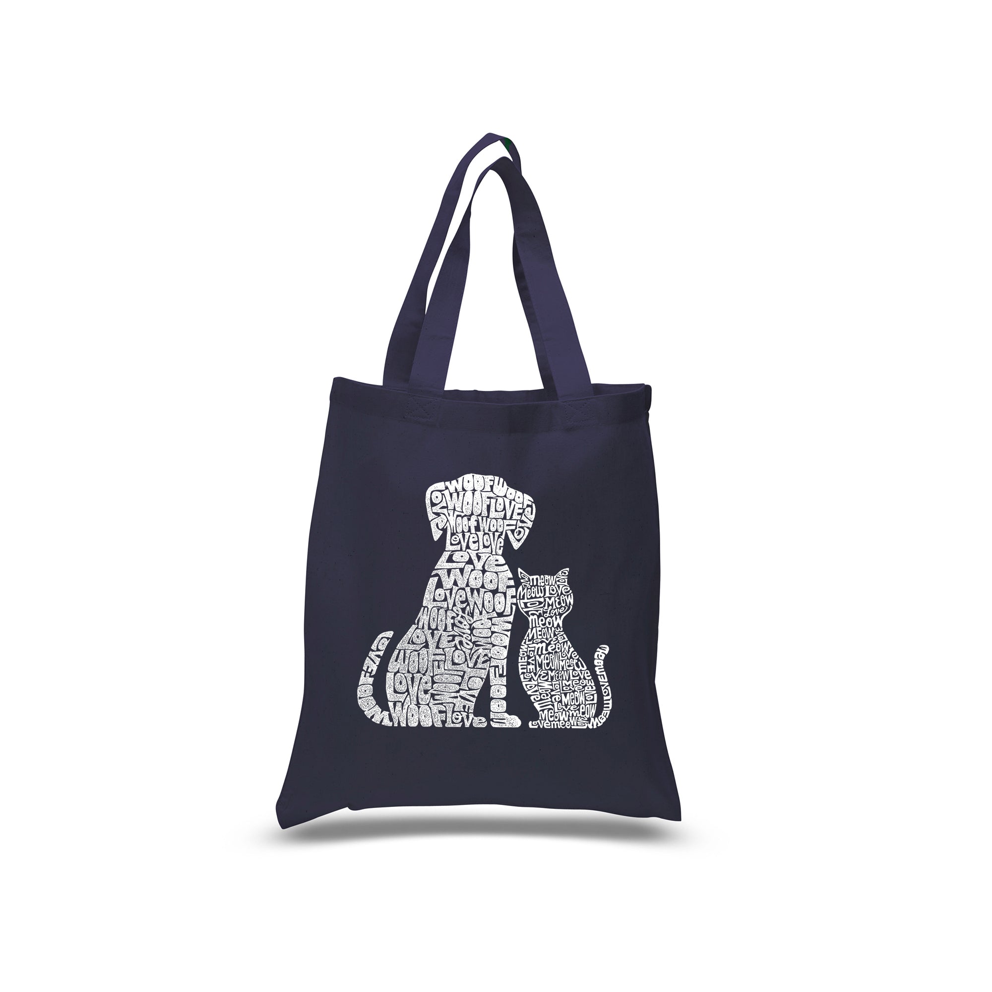 Small Word Art Tote Bag - Dogs And Cats - Navy - Small