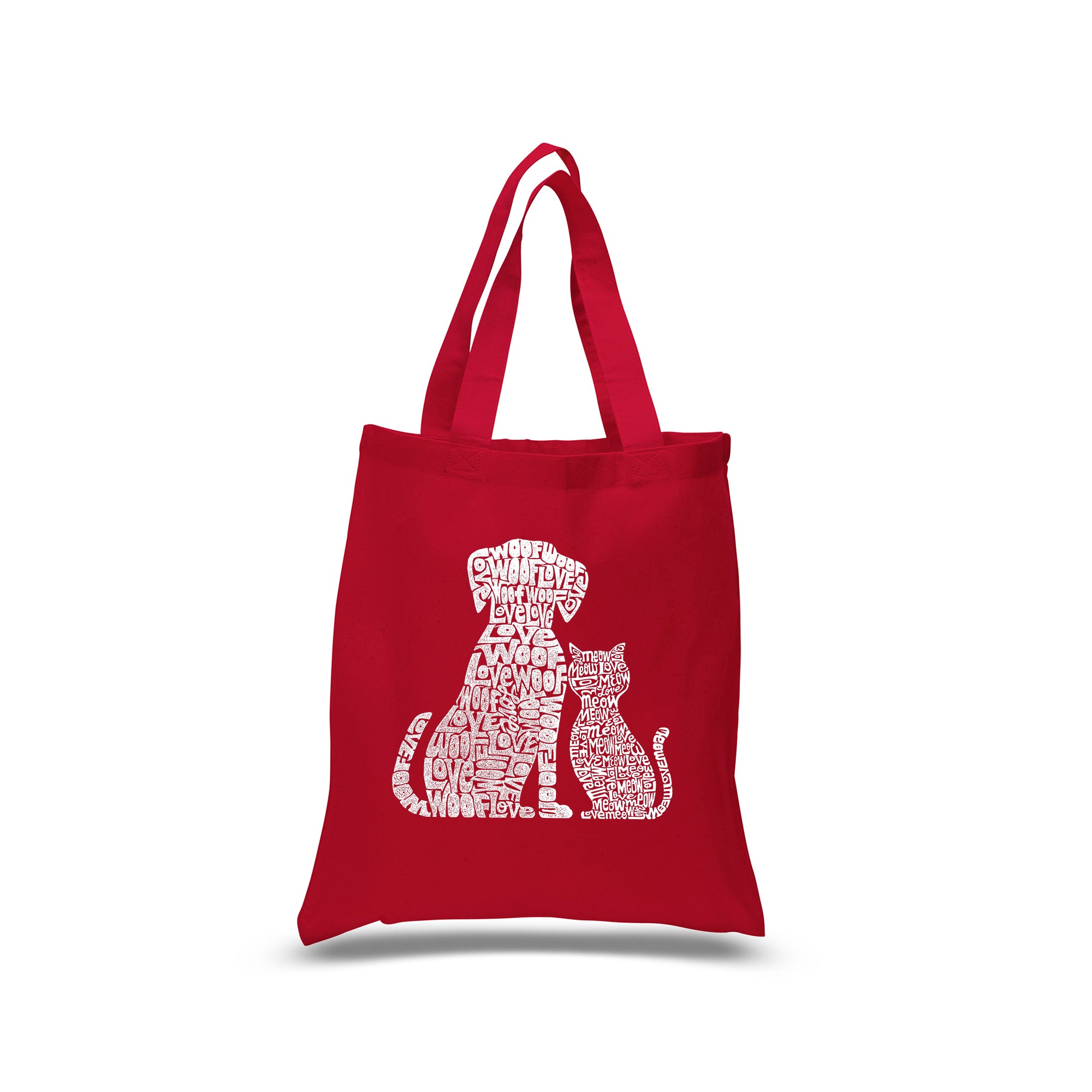 Small Word Art Tote Bag - Dogs And Cats - Red - Small